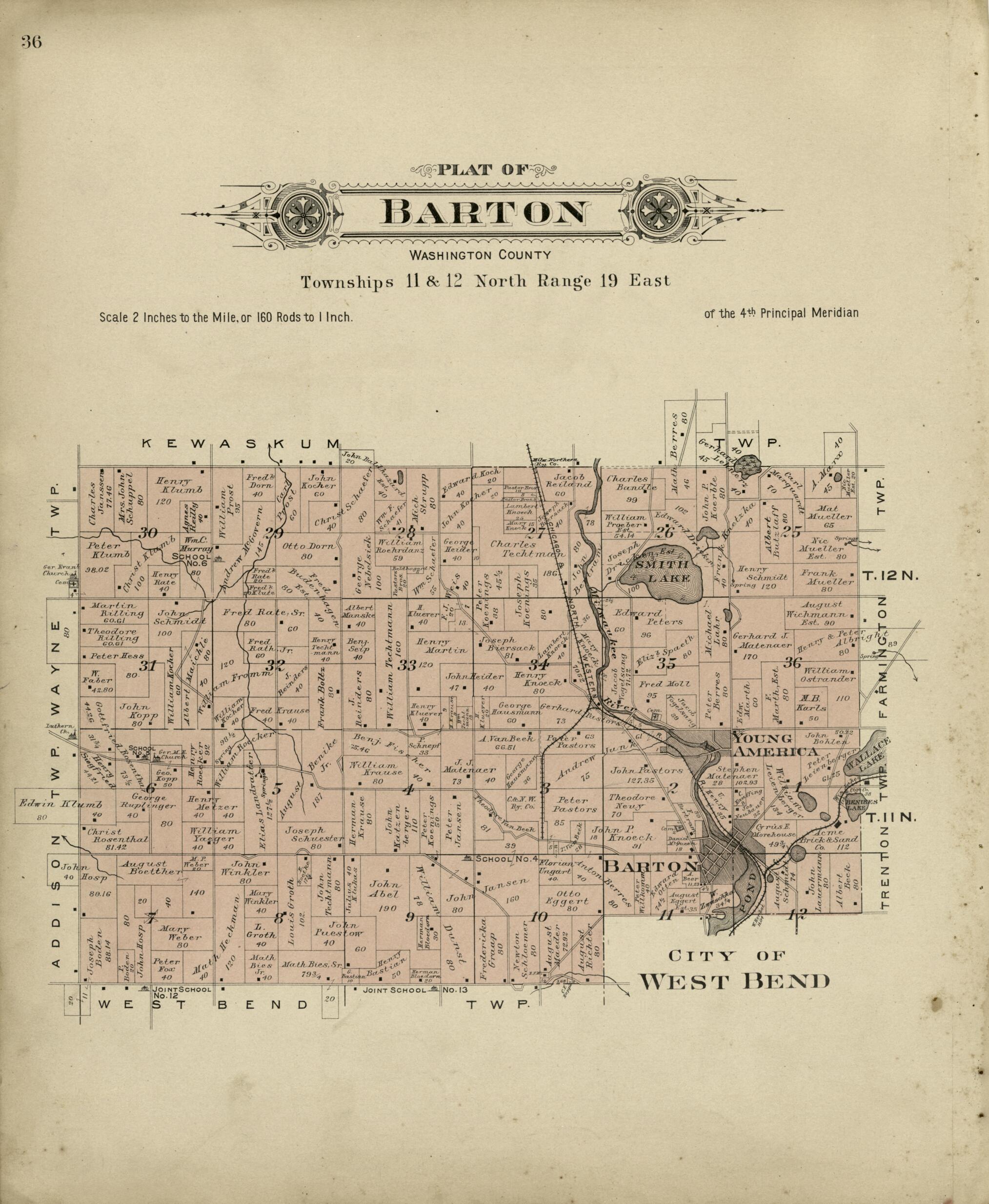 This old map of Plat of Barton, Washington County from Plat Book of Washington and Ozaukee Counties, Wisconsin from 1915 was created by Albert Volk in 1915