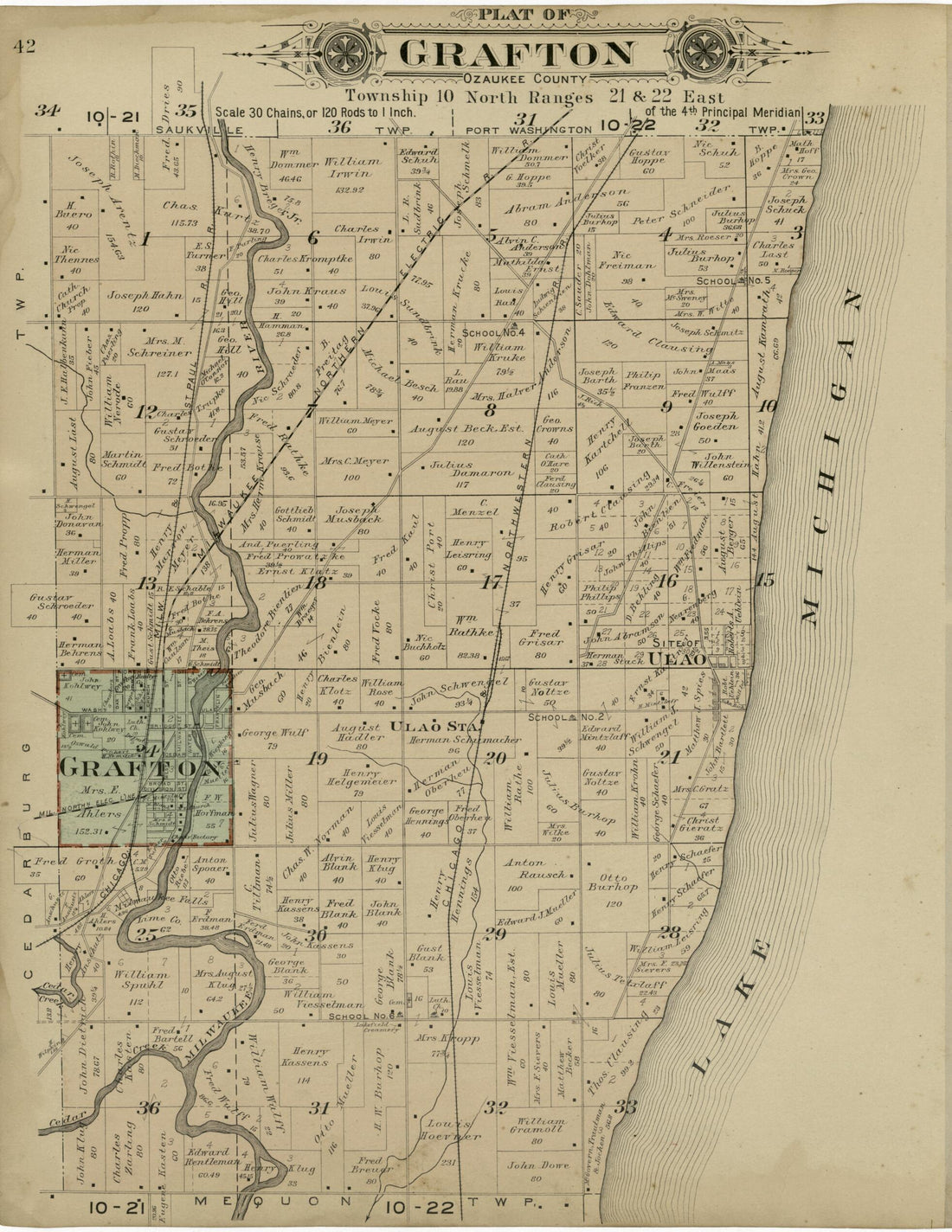 This old map of Plat of Grafton, Ozaukee County from Plat Book of Washington and Ozaukee Counties, Wisconsin from 1915 was created by Albert Volk in 1915