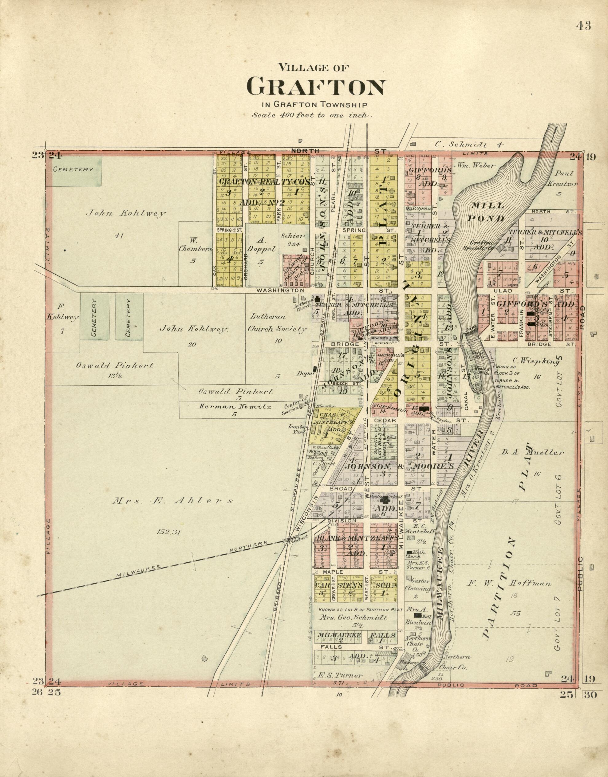 This old map of Village of Grafton from Plat Book of Washington and Ozaukee Counties, Wisconsin from 1915 was created by Albert Volk in 1915