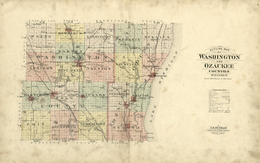 This old map of Outline Map of Washington and Ozaukee Counties, Wisonsin from Plat Book of Washington and Ozaukee Counties, Wisconsin from 1915 was created by Albert Volk in 1915
