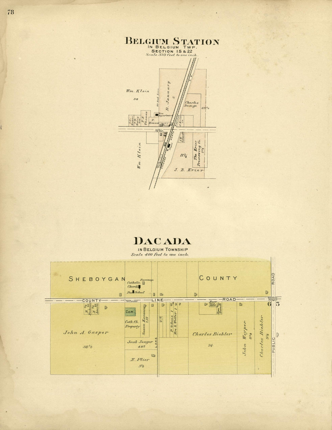 This old map of Belgium Station; Dacada from Plat Book of Washington and Ozaukee Counties, Wisconsin from 1915 was created by Albert Volk in 1915