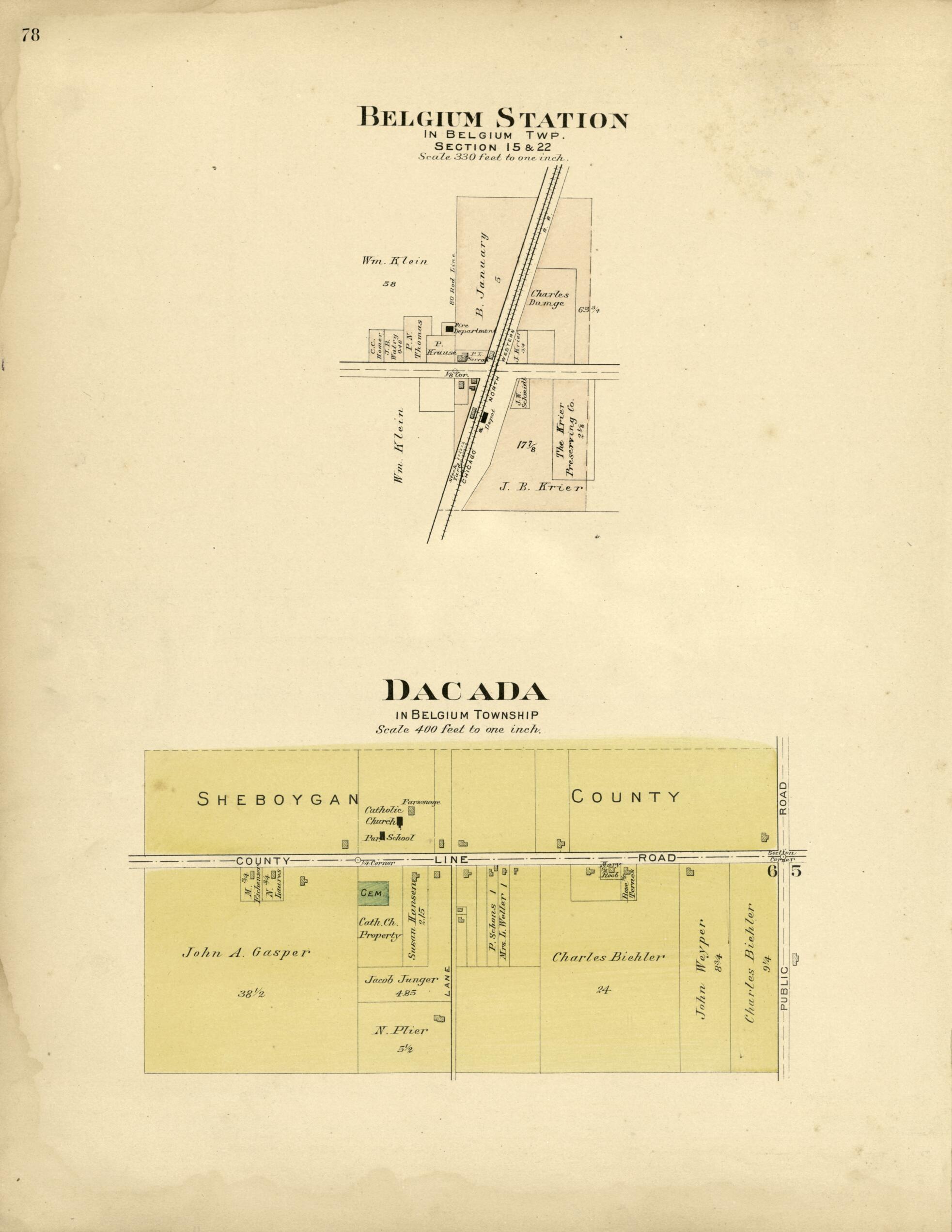 This old map of Belgium Station; Dacada from Plat Book of Washington and Ozaukee Counties, Wisconsin from 1915 was created by Albert Volk in 1915