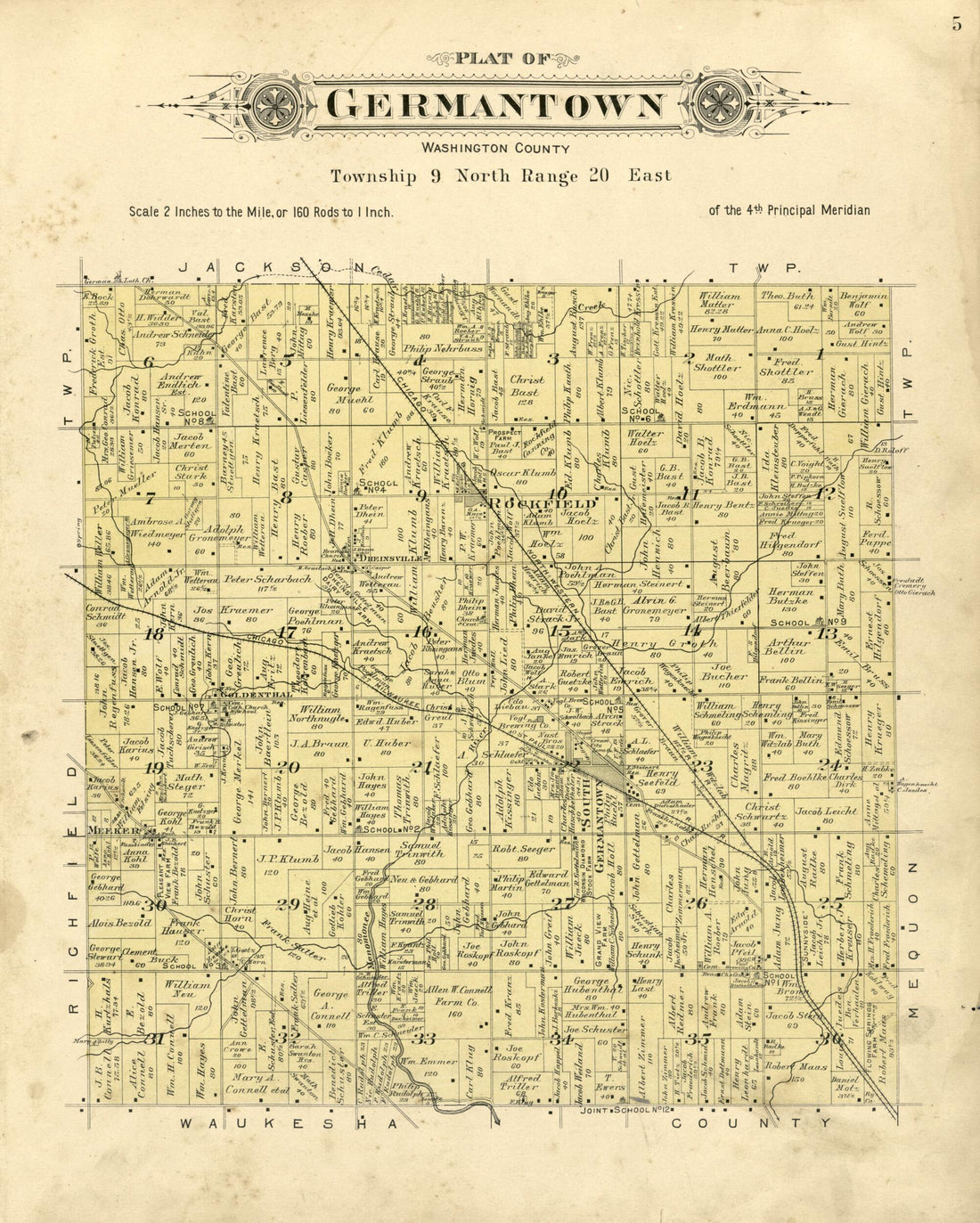 This old map of Plat of Germantown, Washington County from Plat Book of Washington and Ozaukee Counties, Wisconsin from 1915 was created by Albert Volk in 1915