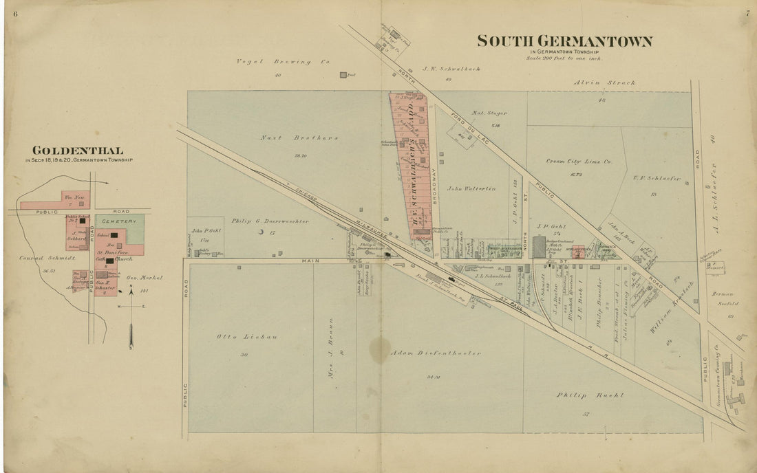 This old map of Goldenthal; South Germantown from Plat Book of Washington and Ozaukee Counties, Wisconsin from 1915 was created by Albert Volk in 1915
