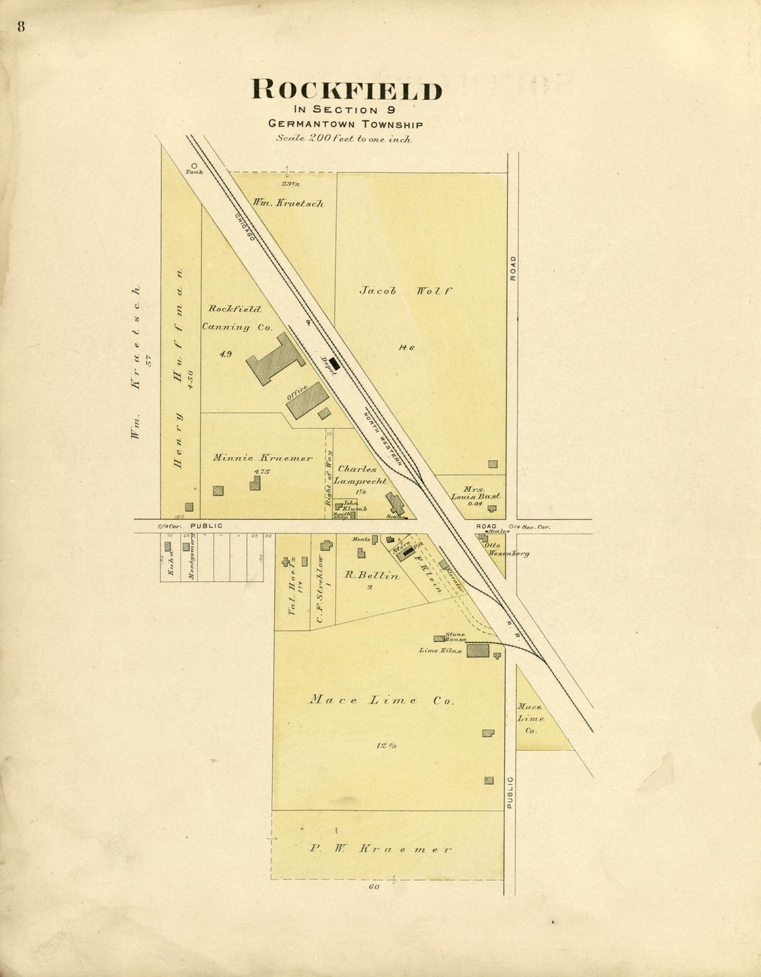 This old map of Rockfield from Plat Book of Washington and Ozaukee Counties, Wisconsin from 1915 was created by Albert Volk in 1915