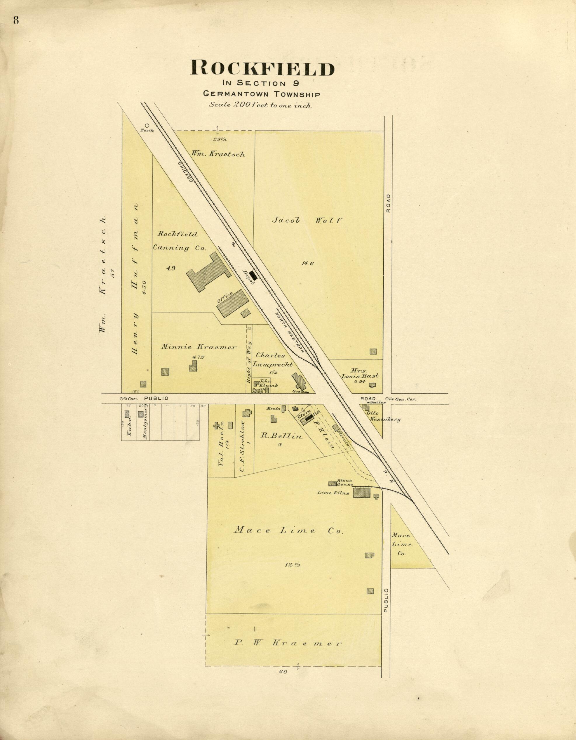 This old map of Rockfield from Plat Book of Washington and Ozaukee Counties, Wisconsin from 1915 was created by Albert Volk in 1915