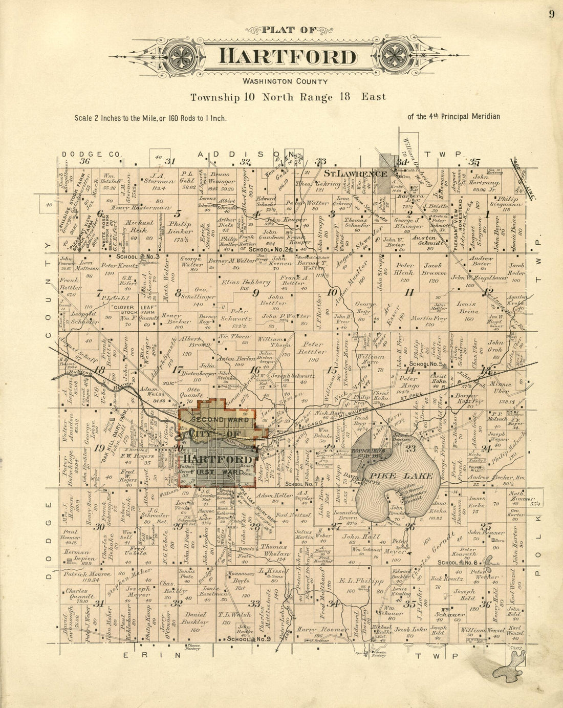 This old map of Plat of Hartford, Washington County from Plat Book of Washington and Ozaukee Counties, Wisconsin from 1915 was created by Albert Volk in 1915