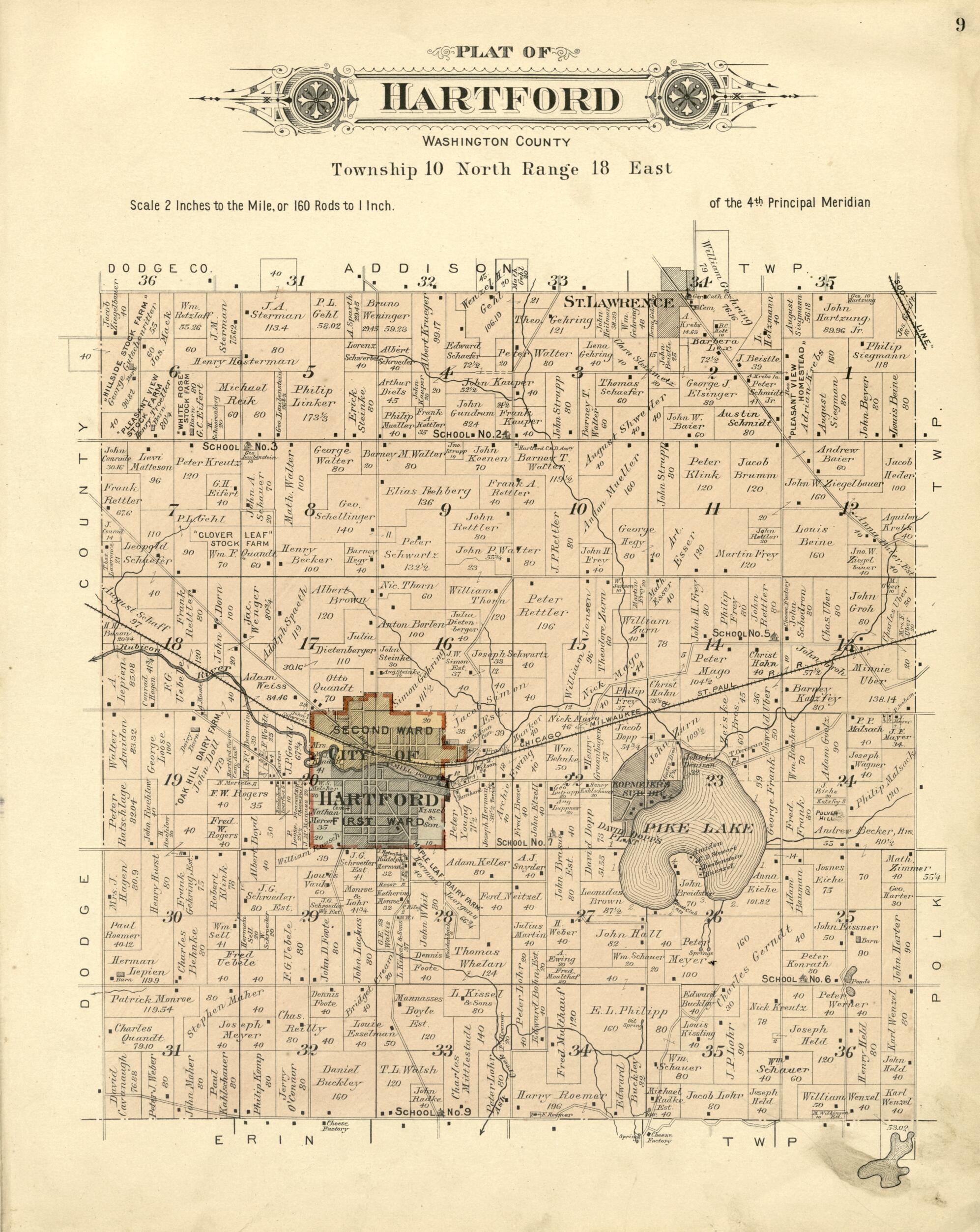 This old map of Plat of Hartford, Washington County from Plat Book of Washington and Ozaukee Counties, Wisconsin from 1915 was created by Albert Volk in 1915