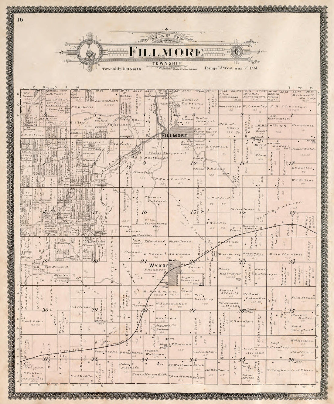 This old map of Fillmore Township from Standard Atlas of Fillmore County, Minnesota from 1896 was created by Geo. A. Ogle & Co in 1896