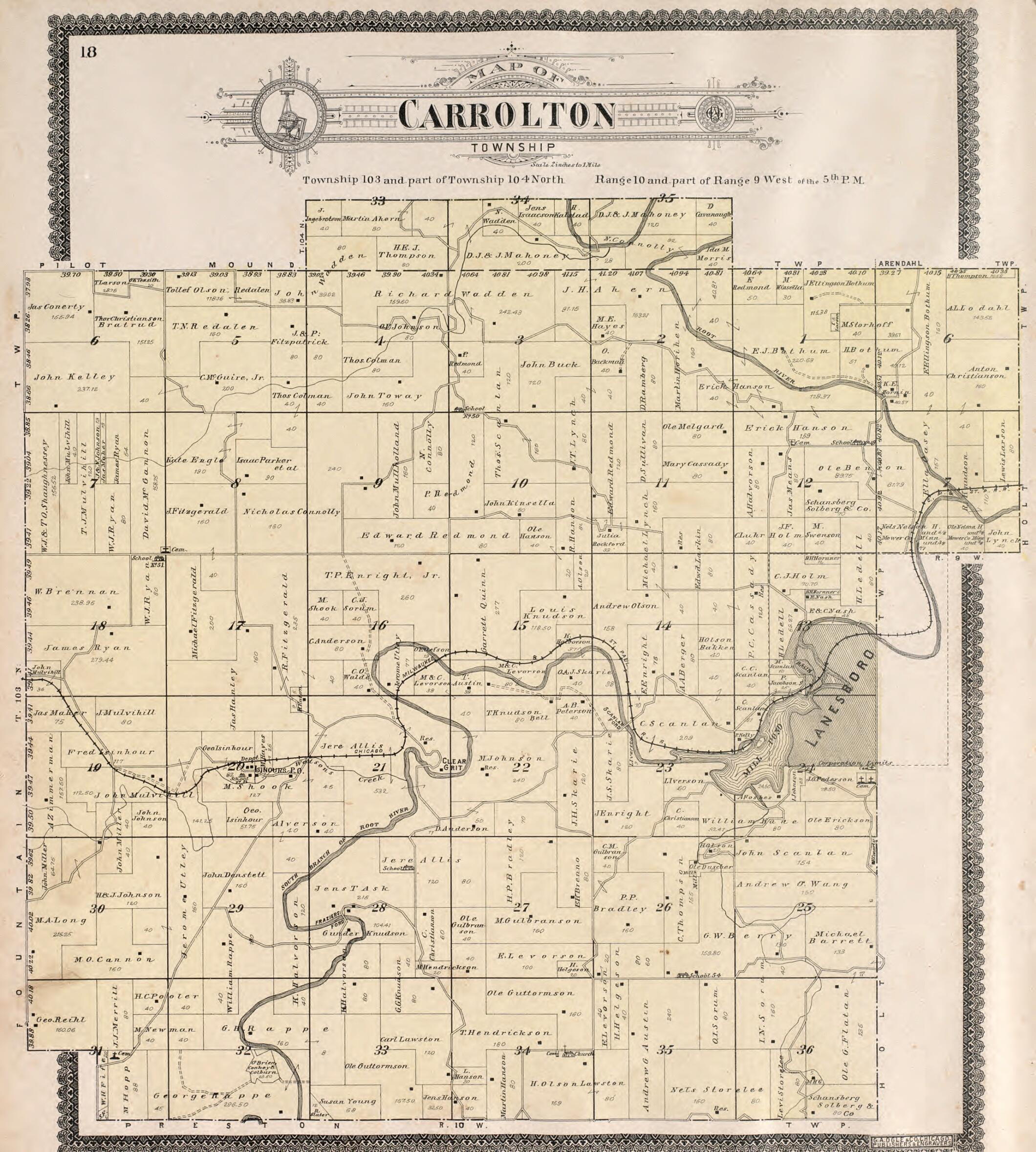 This old map of Carrolton Township from Standard Atlas of Fillmore County, Minnesota from 1896 was created by Geo. A. Ogle & Co in 1896