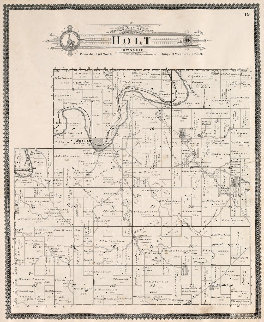 This old map of Holt Township from Standard Atlas of Fillmore County, Minnesota from 1896 was created by Geo. A. Ogle & Co in 1896