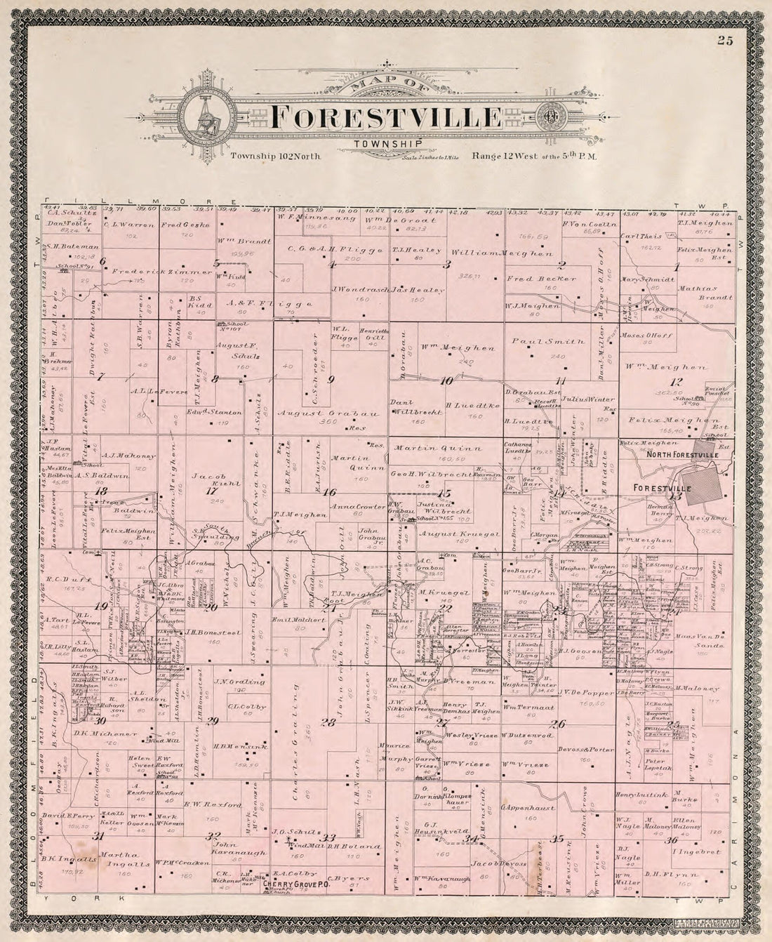 This old map of Forestville Township from Standard Atlas of Fillmore County, Minnesota from 1896 was created by Geo. A. Ogle & Co in 1896