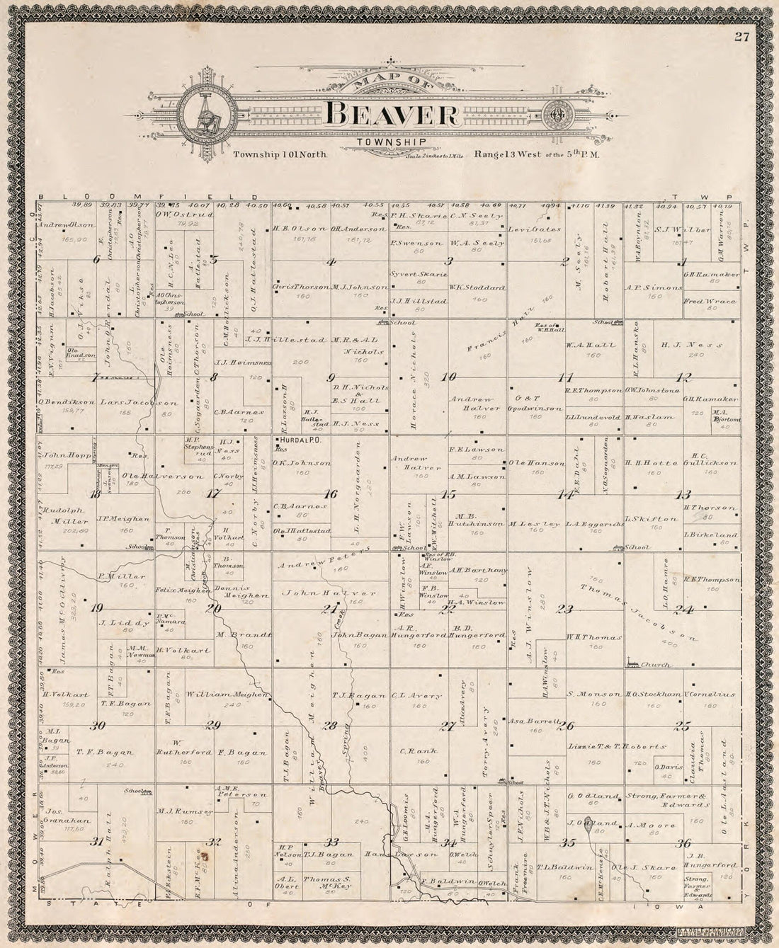This old map of Beaver Township from Standard Atlas of Fillmore County, Minnesota from 1896 was created by Geo. A. Ogle & Co in 1896