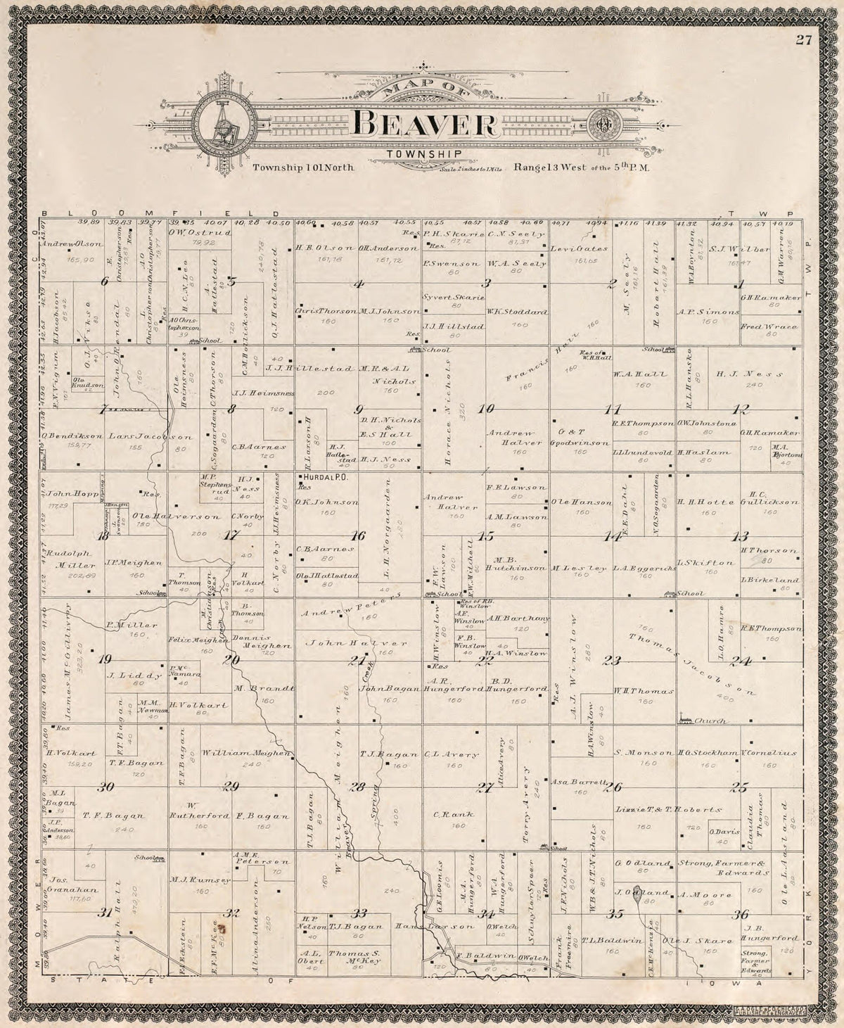 Beaver Township from Standard Atlas of Fillmore County, Minnesota 1896 by Relic Map Company