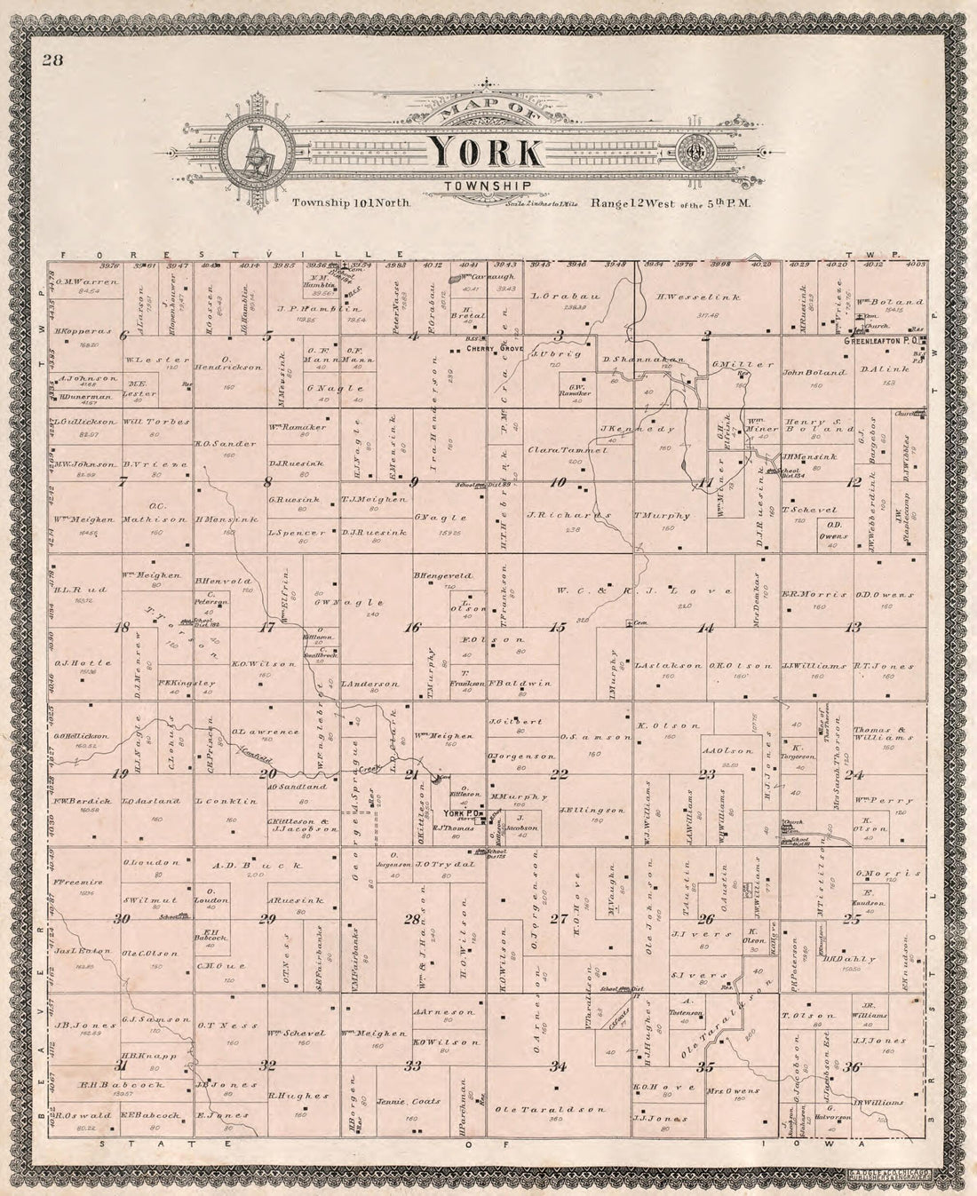 This old map of York Township from Standard Atlas of Fillmore County, Minnesota from 1896 was created by Geo. A. Ogle & Co in 1896