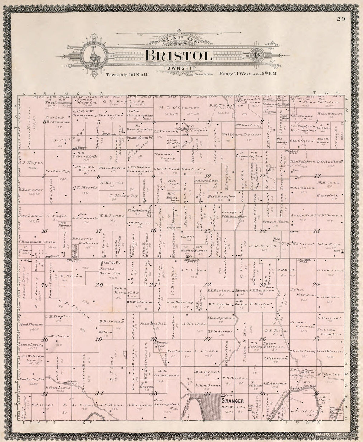 Bristol Township from Standard Atlas of Fillmore County, Minnesota 1896 by Relic Map Company