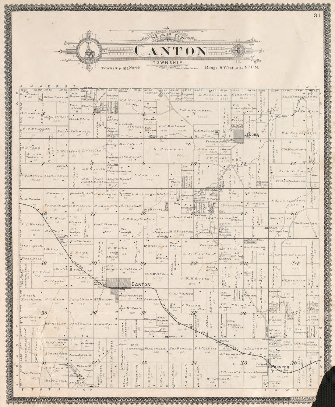 This old map of Canton Township from Standard Atlas of Fillmore County, Minnesota from 1896 was created by Geo. A. Ogle & Co in 1896