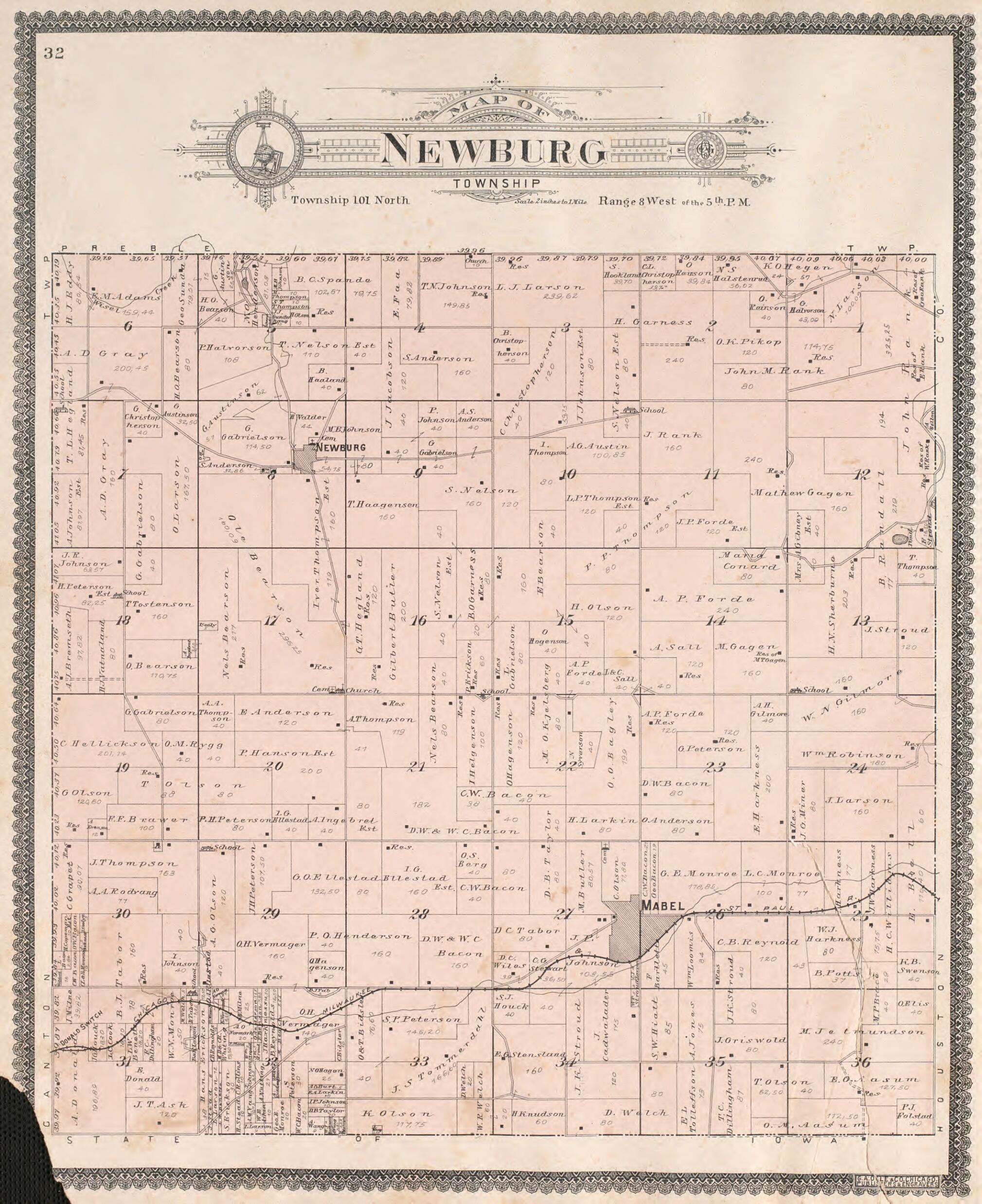 Newburg Township from Standard Atlas of Fillmore County, Minnesota 1896 by Relic Map Company