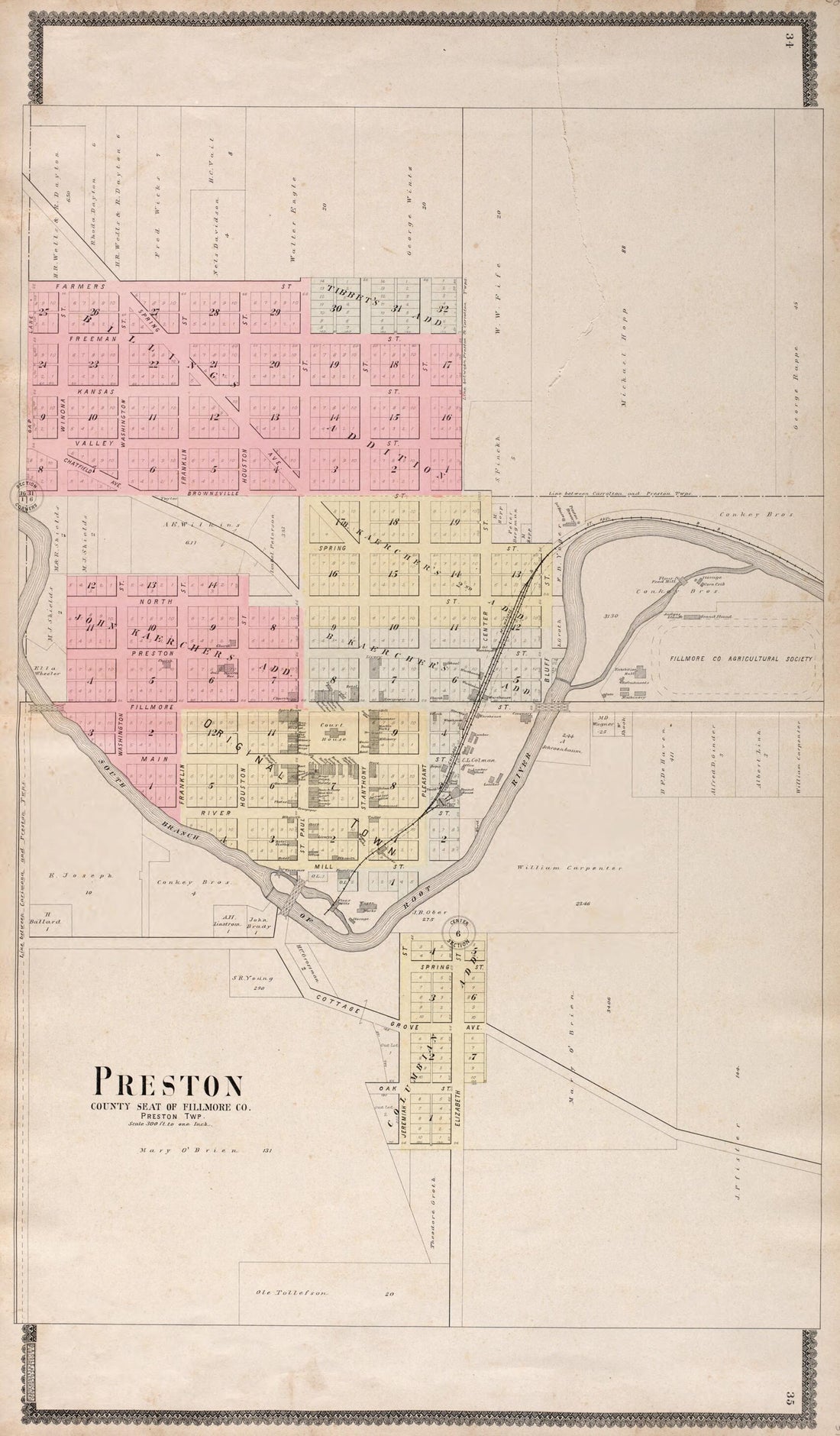 This old map of Preston, County Seat of Fillimore Co. from Standard Atlas of Fillmore County, Minnesota from 1896 was created by Geo. A. Ogle & Co in 1896