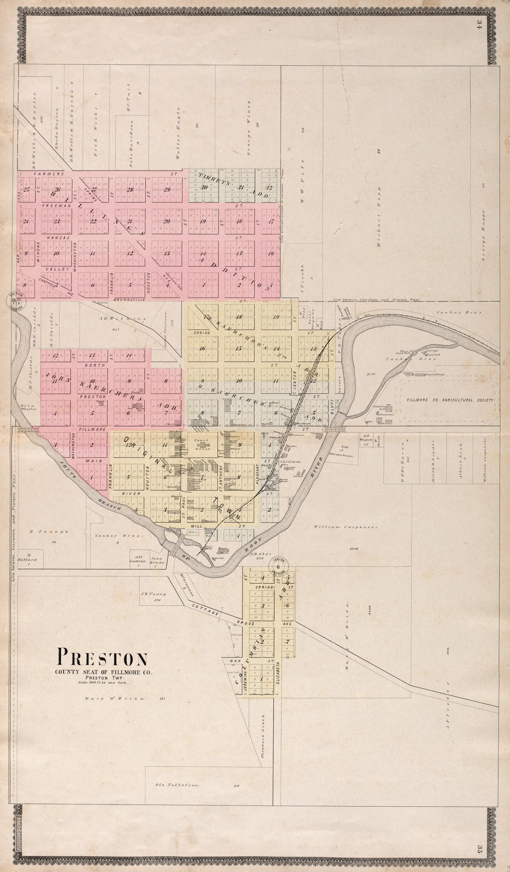 This old map of Preston, County Seat of Fillimore Co. from Standard Atlas of Fillmore County, Minnesota from 1896 was created by Geo. A. Ogle & Co in 1896