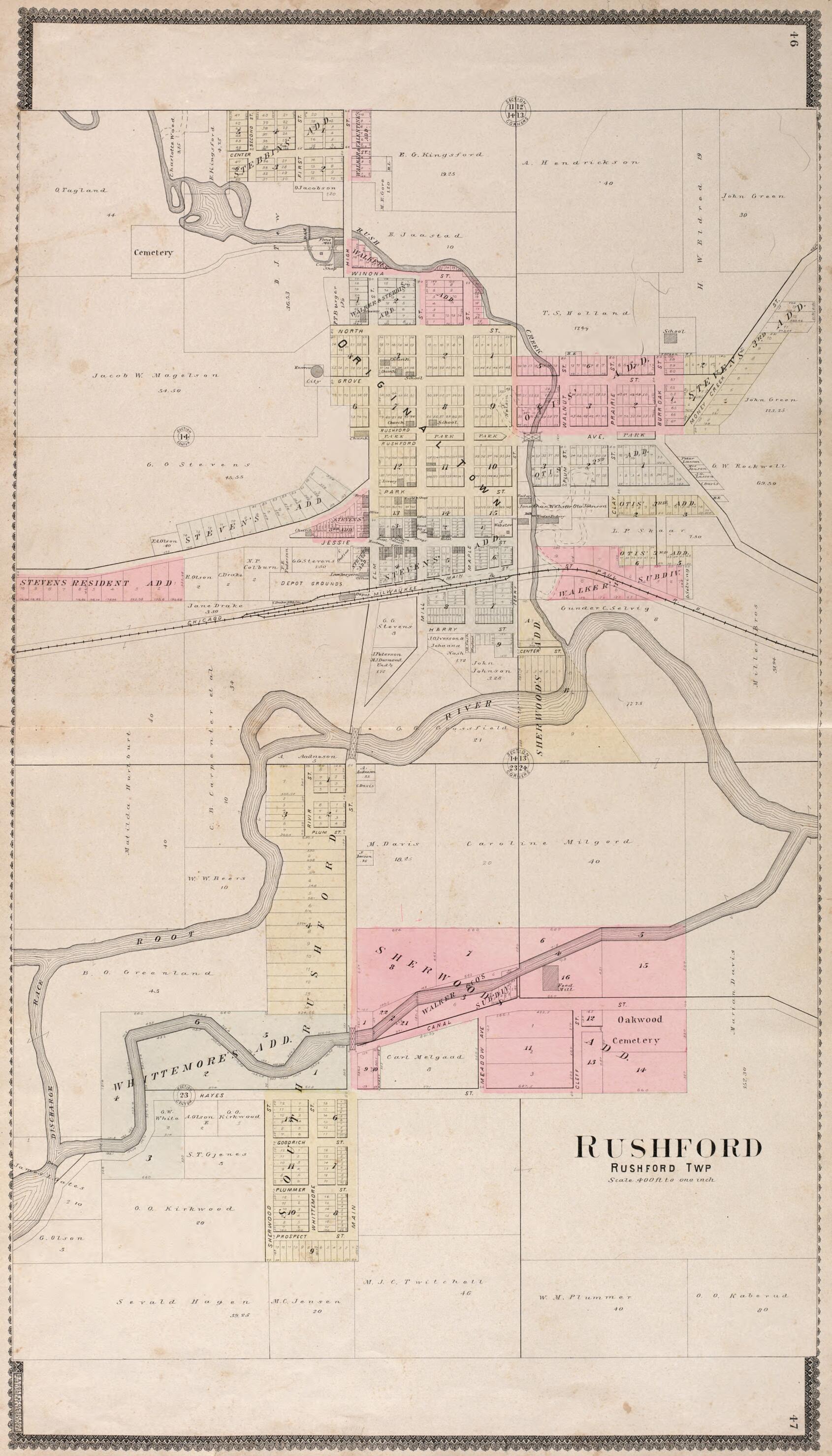 This old map of Rushford Township from Standard Atlas of Fillmore County, Minnesota from 1896 was created by Geo. A. Ogle & Co in 1896