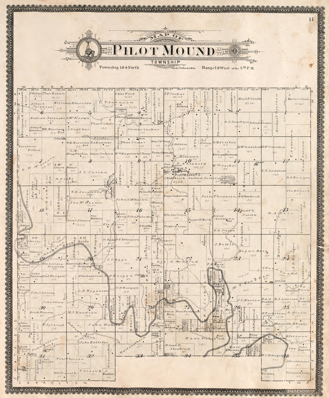 This old map of Pilot Mound Township from Standard Atlas of Fillmore County, Minnesota from 1896 was created by Geo. A. Ogle & Co in 1896