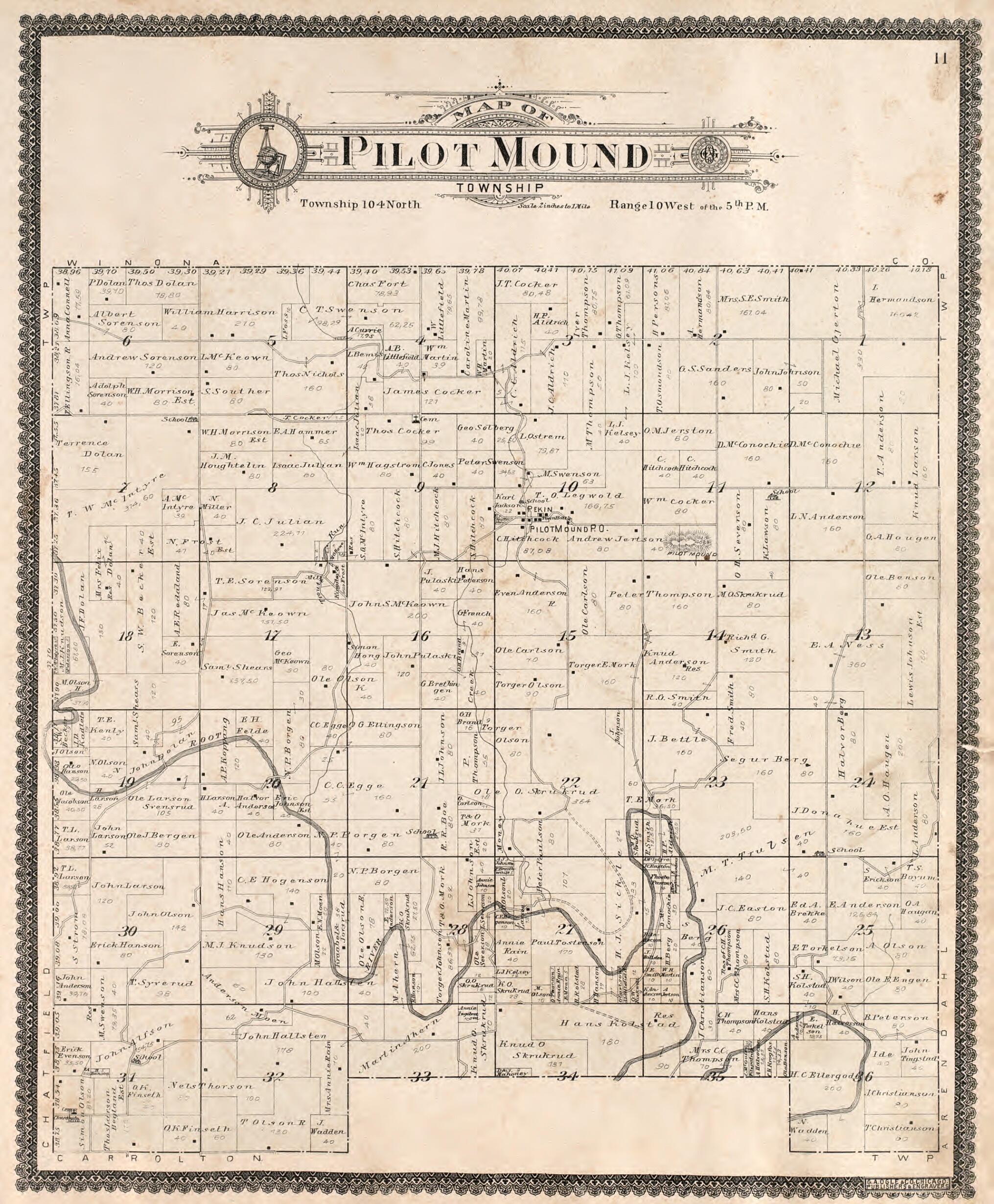 This old map of Pilot Mound Township from Standard Atlas of Fillmore County, Minnesota from 1896 was created by Geo. A. Ogle & Co in 1896