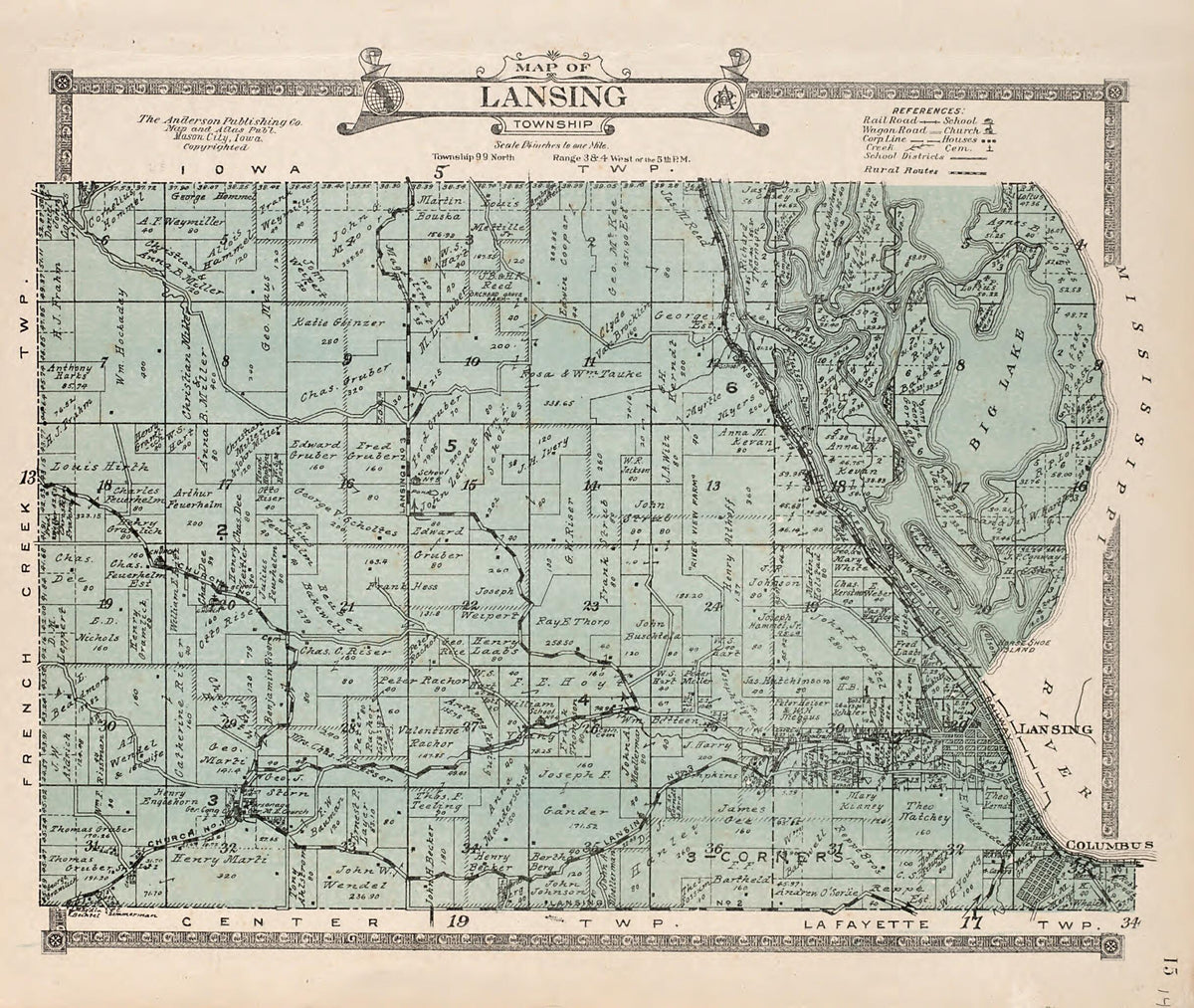 Lansing Township from Atlas of Allamakee County, Iowa 1917 by Relic Map Company