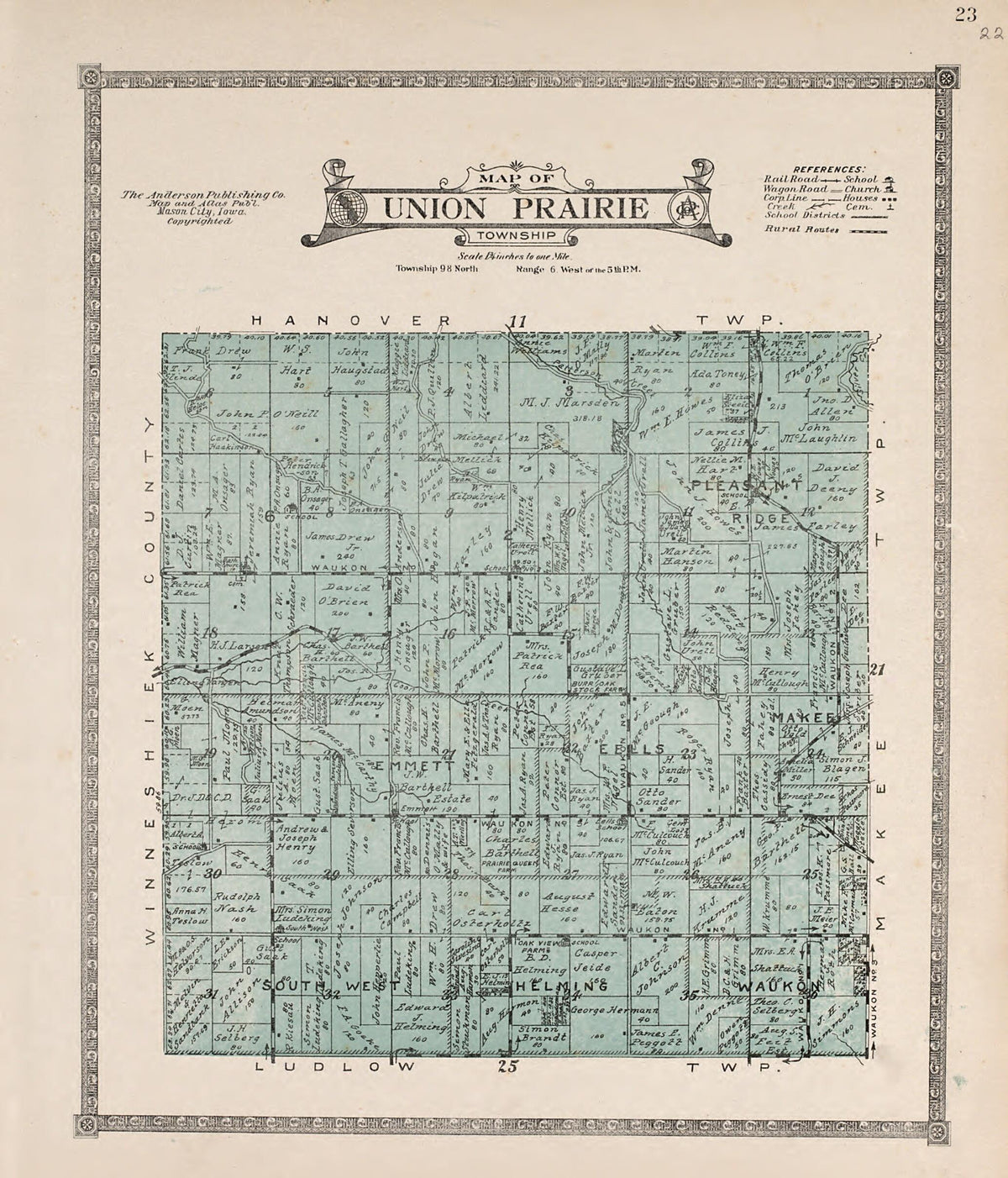 Union Prairie Township from Atlas of Allamakee County, Iowa 1917 by Relic Map Company