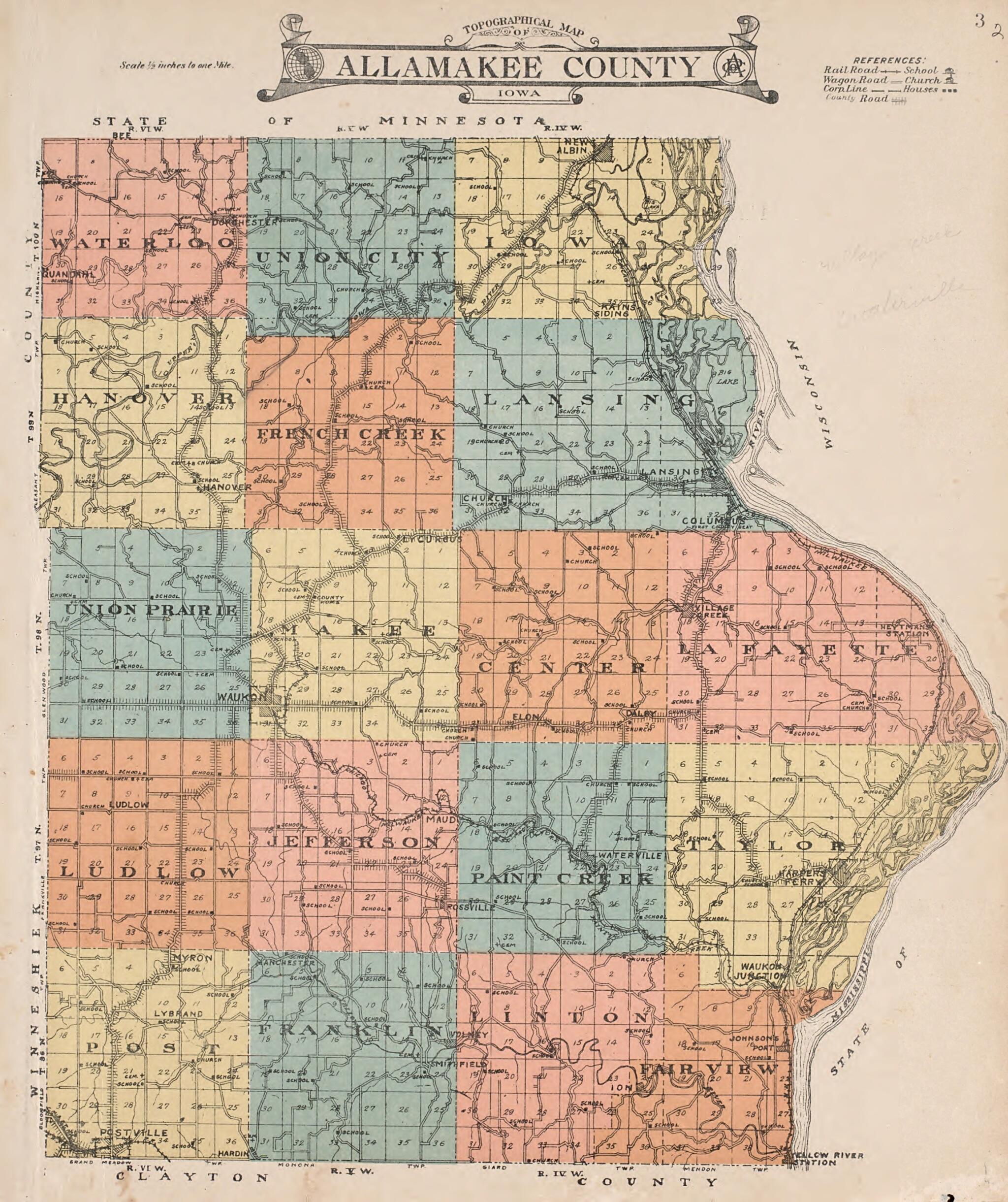 This old map of Topographical Map of Allamakee County, Iowa from Atlas of Allamakee County, Iowa from 1917 was created by Anderson Publishing Company in 1917