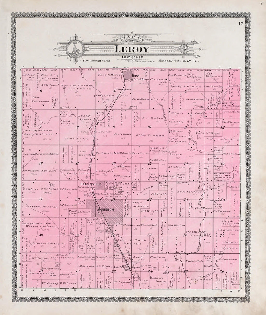This old map of Leroy Township from Standard Atlas of Audubon County, Iowa from 1900 was created by Geo. A. Ogle & Co in 1900
