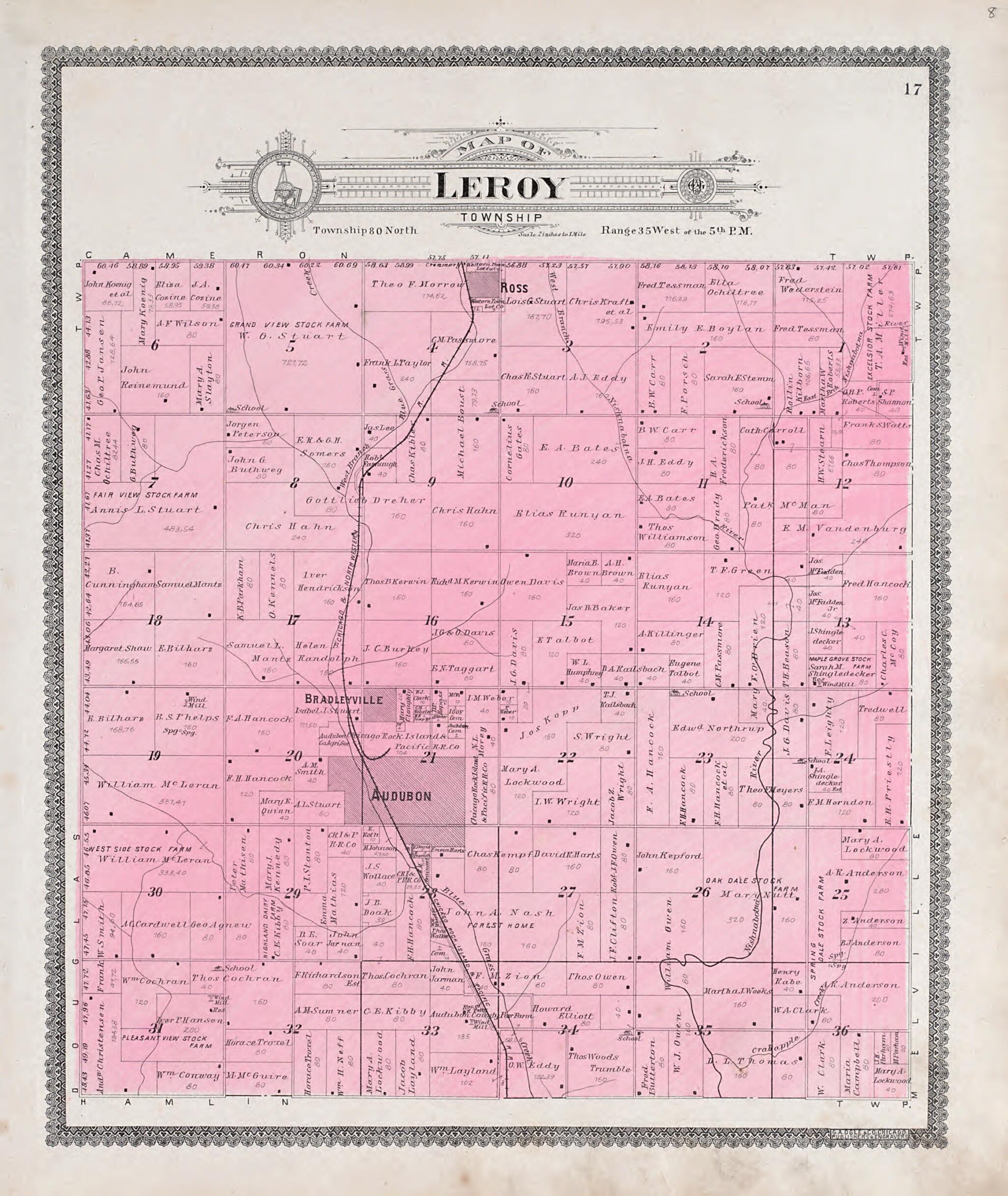 This old map of Leroy Township from Standard Atlas of Audubon County, Iowa from 1900 was created by Geo. A. Ogle & Co in 1900