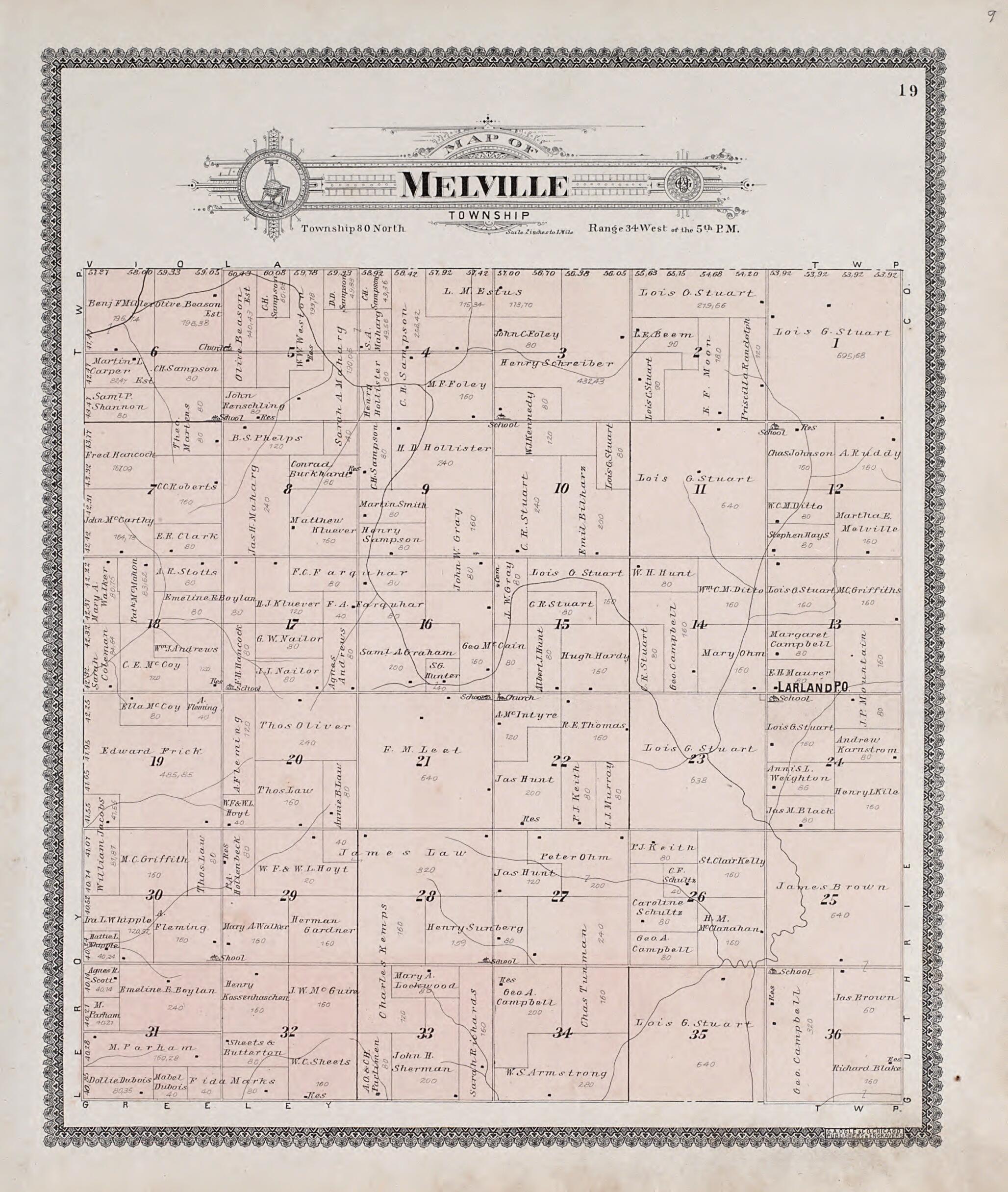 This old map of Melville Township from Standard Atlas of Audubon County, Iowa from 1900 was created by Geo. A. Ogle & Co in 1900