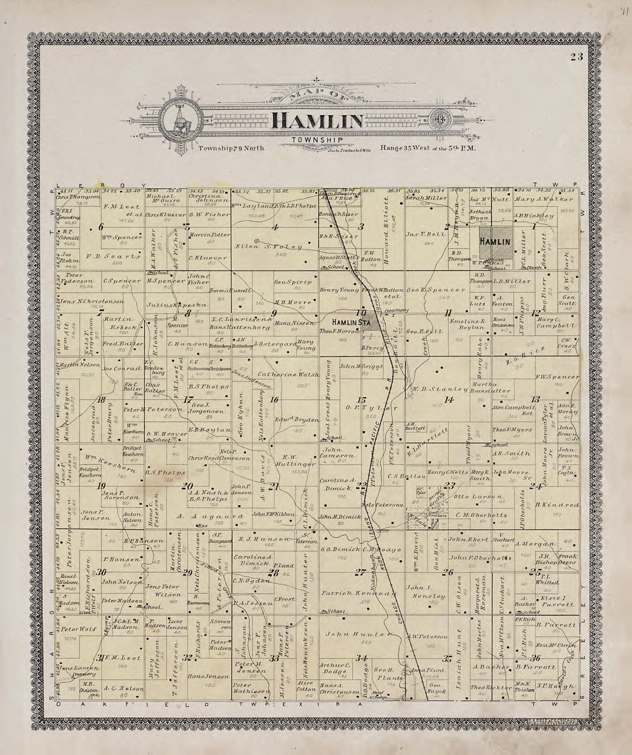 This old map of Hamlin Township from Standard Atlas of Audubon County, Iowa from 1900 was created by Geo. A. Ogle & Co in 1900