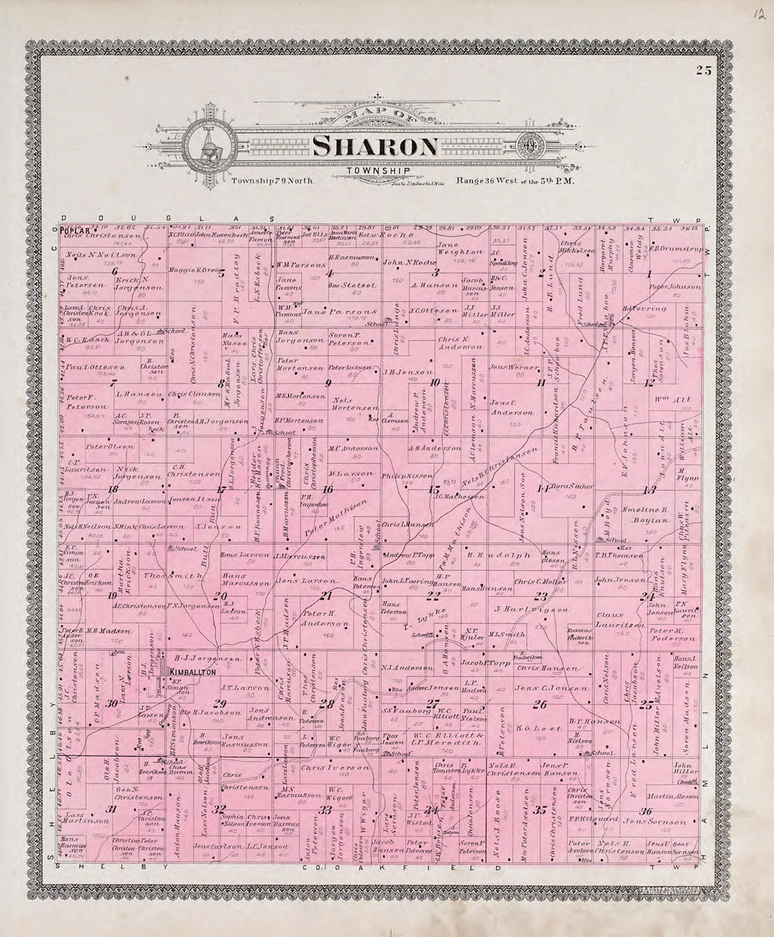 This old map of Sharon Township from Standard Atlas of Audubon County, Iowa from 1900 was created by Geo. A. Ogle & Co in 1900
