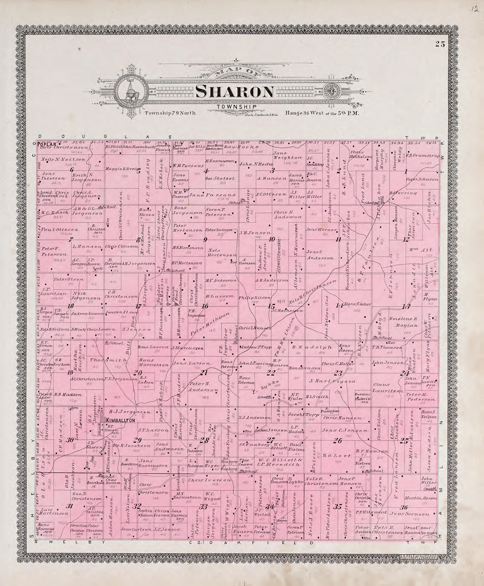 This old map of Sharon Township from Standard Atlas of Audubon County, Iowa from 1900 was created by Geo. A. Ogle & Co in 1900