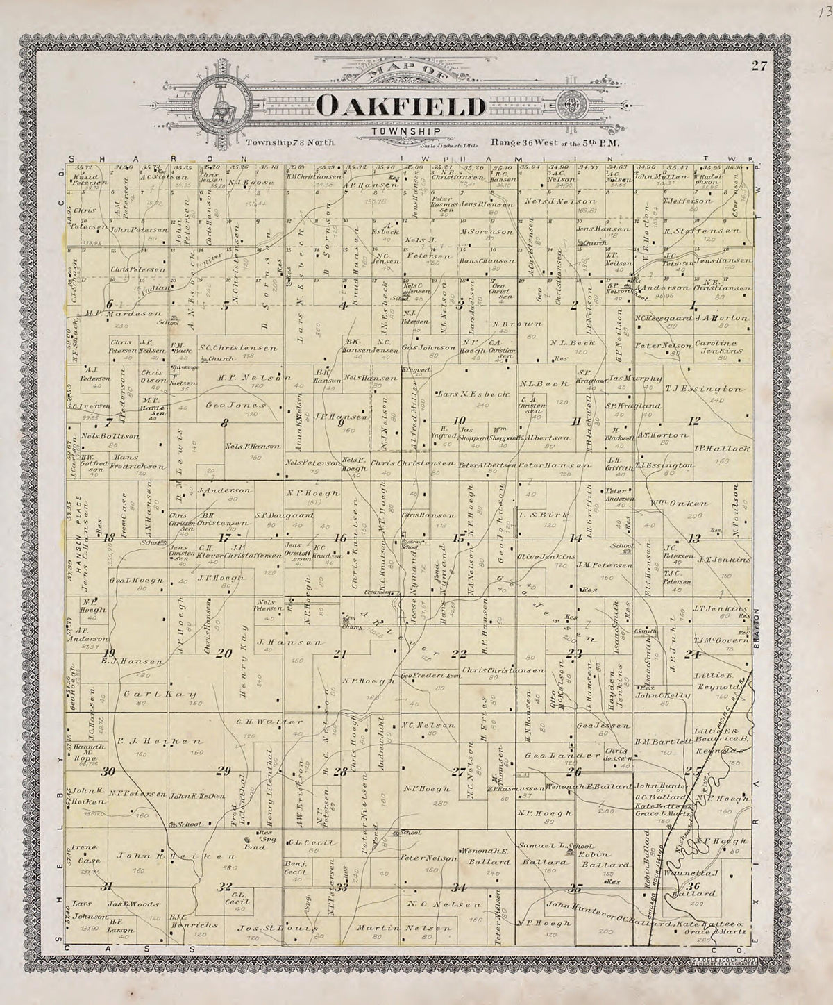 Oakfield Township from Standard Atlas of Audubon County, Iowa 1900 by Relic Map Company