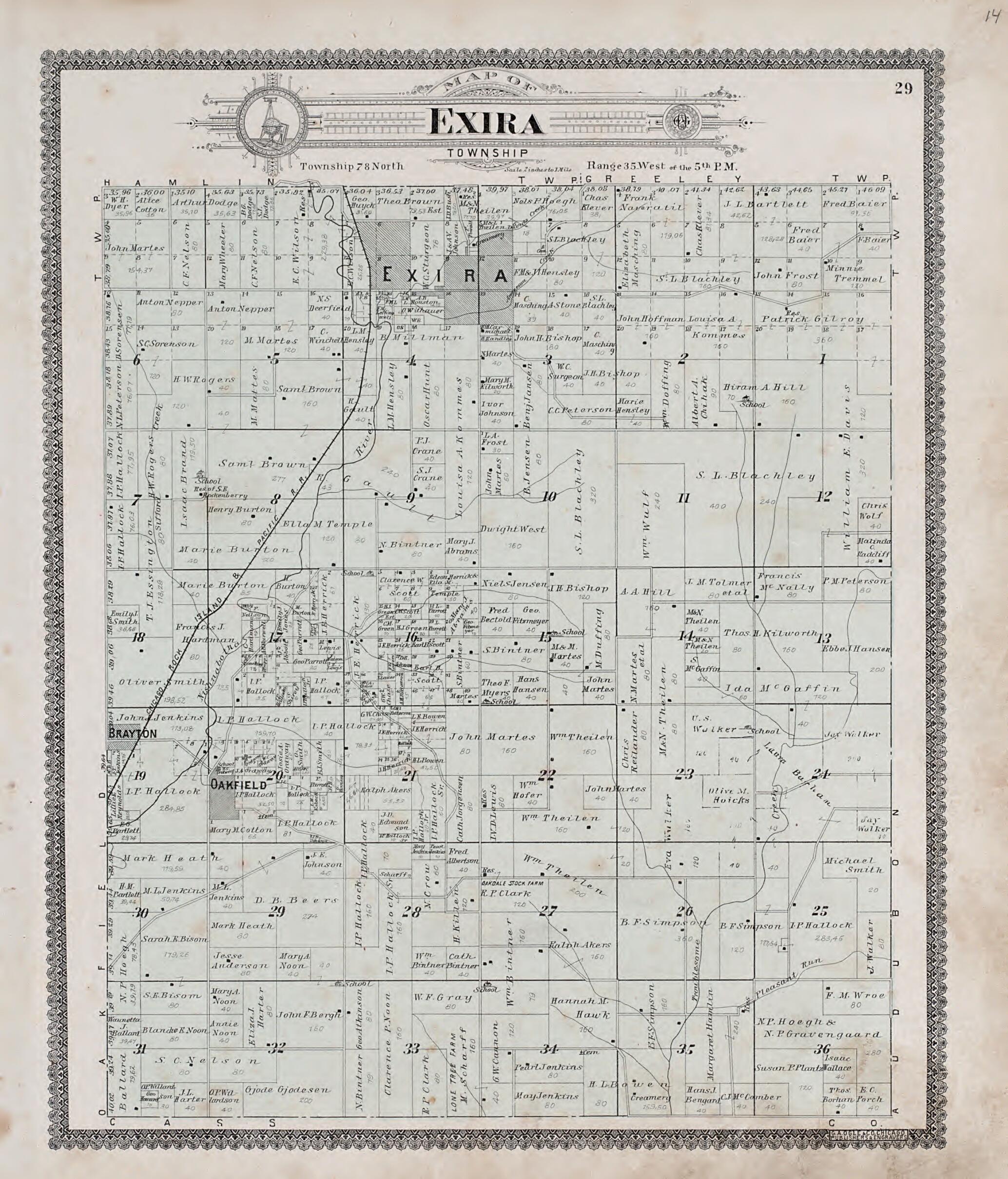 This old map of Exira Township from Standard Atlas of Audubon County, Iowa from 1900 was created by Geo. A. Ogle & Co in 1900