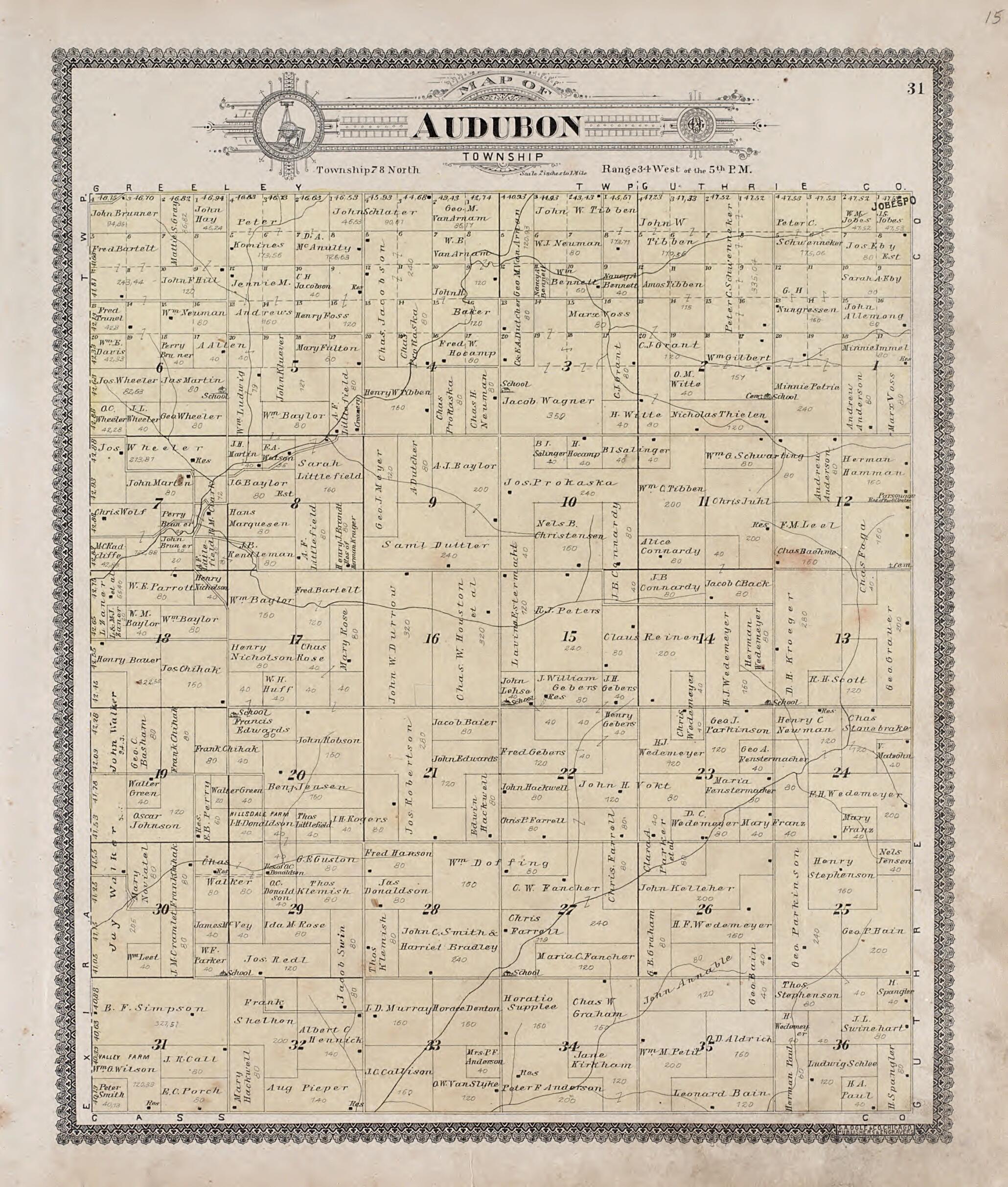 This old map of Audubon Township from Standard Atlas of Audubon County, Iowa from 1900 was created by Geo. A. Ogle & Co in 1900