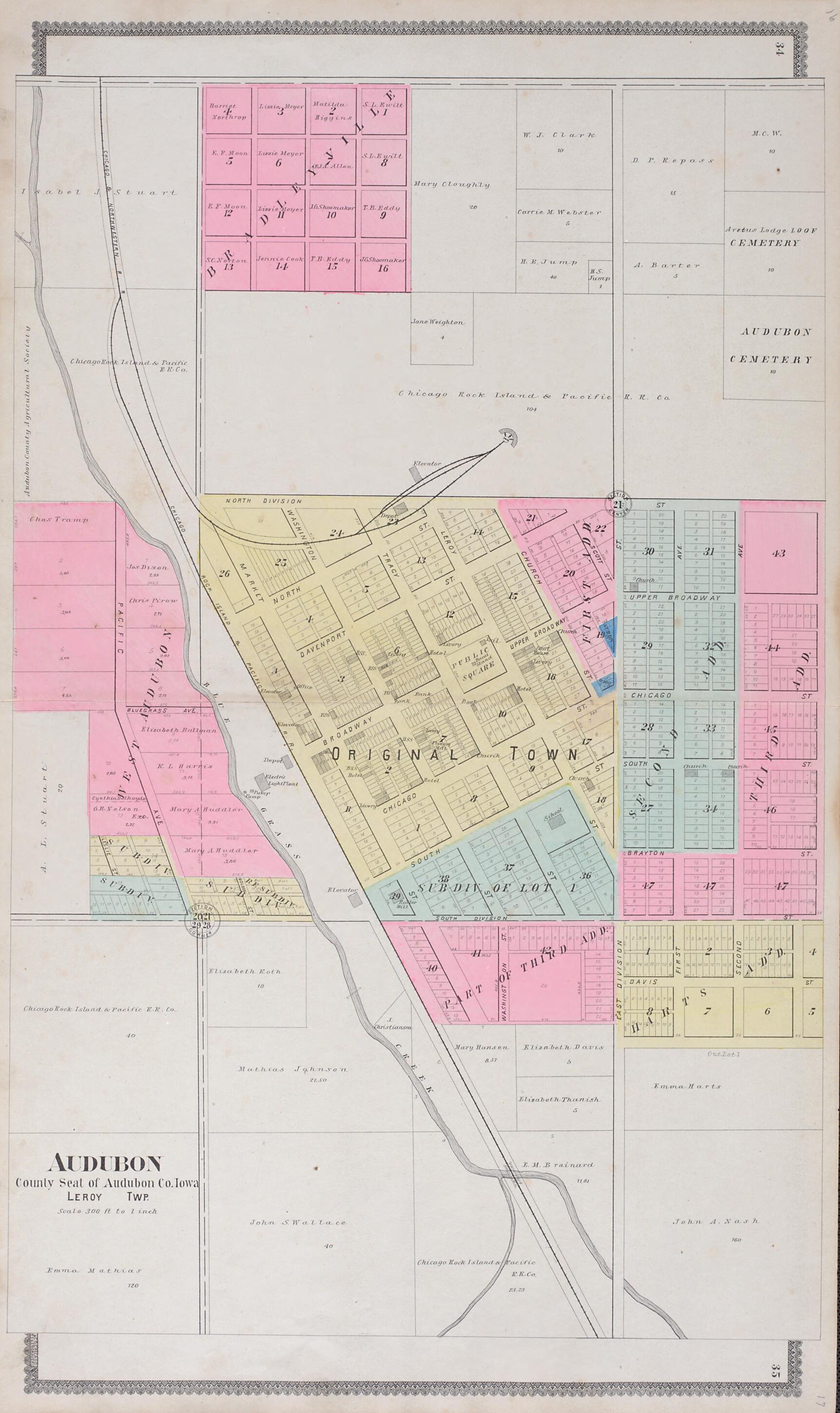 This old map of Audubon from Standard Atlas of Audubon County, Iowa from 1900 was created by Geo. A. Ogle & Co in 1900