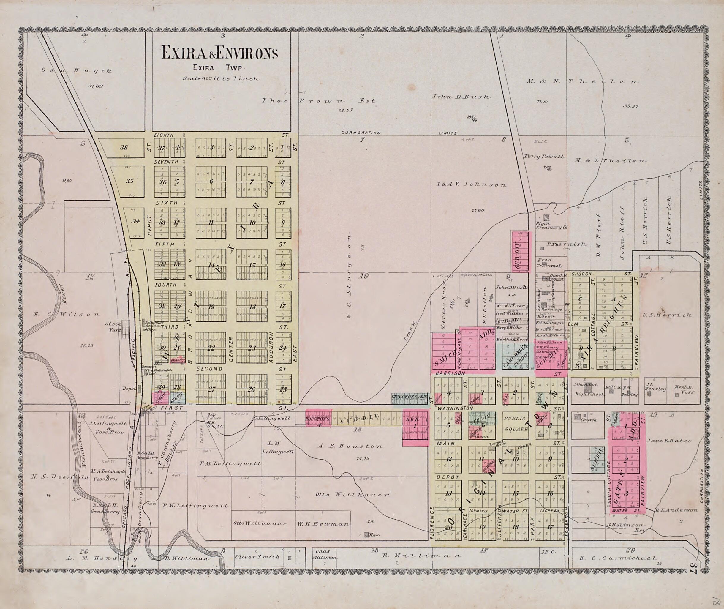 This old map of Exira & Environs from Standard Atlas of Audubon County, Iowa from 1900 was created by Geo. A. Ogle & Co in 1900