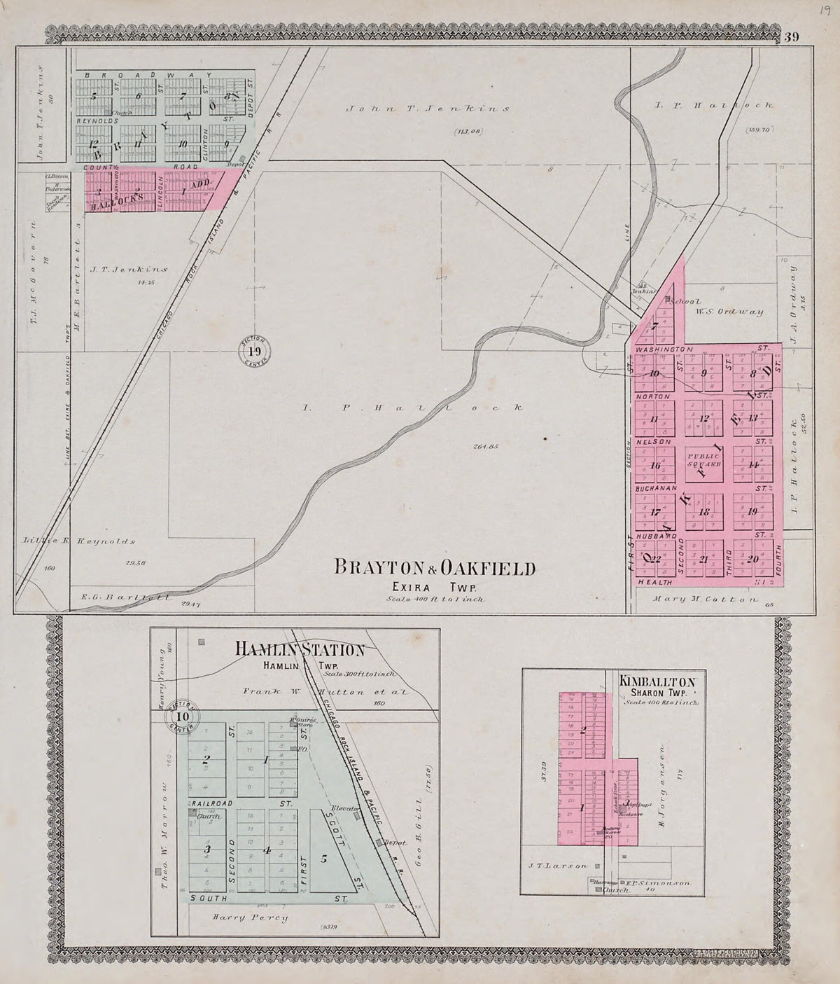 Bryton & Oakfield; Hamlin Station; Kimballton from Standard Atlas of Audubon County, Iowa 1900 by Relic Map Company