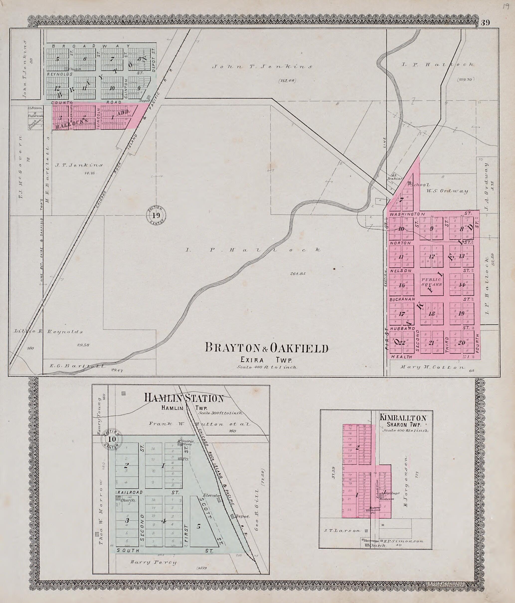 This old map of Bryton & Oakfield; Hamlin Station; Kimballton from Standard Atlas of Audubon County, Iowa from 1900 was created by Geo. A. Ogle & Co in 1900