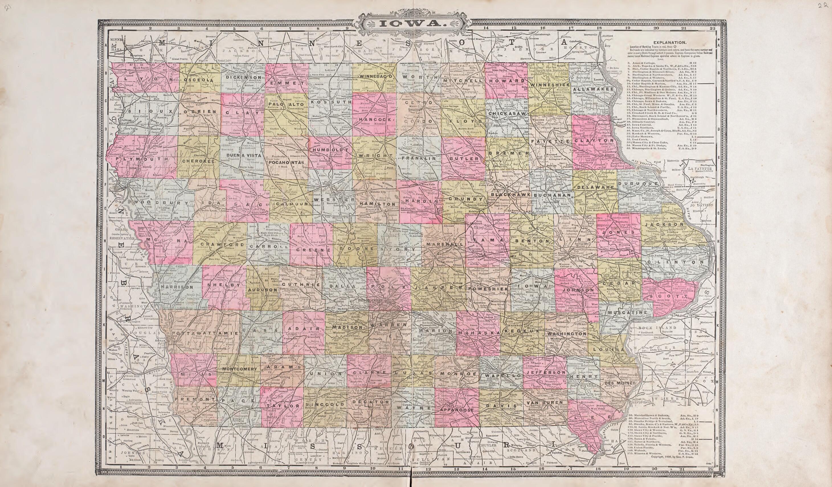This old map of Iowa from Standard Atlas of Audubon County, Iowa from 1900 was created by Geo. A. Ogle & Co in 1900