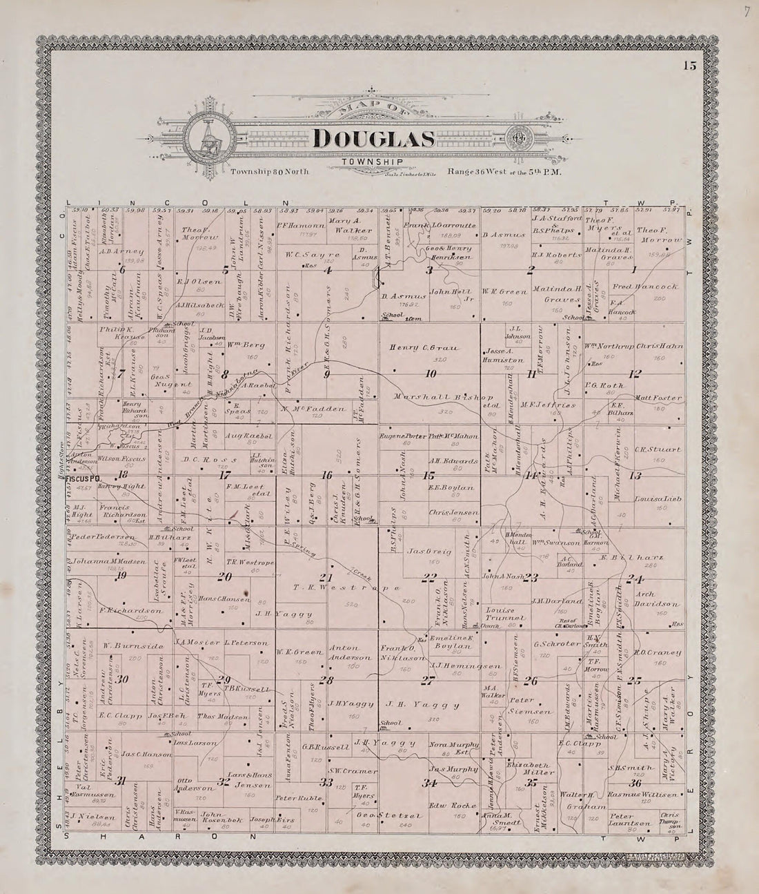 This old map of Douglas Township from Standard Atlas of Audubon County, Iowa from 1900 was created by Geo. A. Ogle & Co in 1900