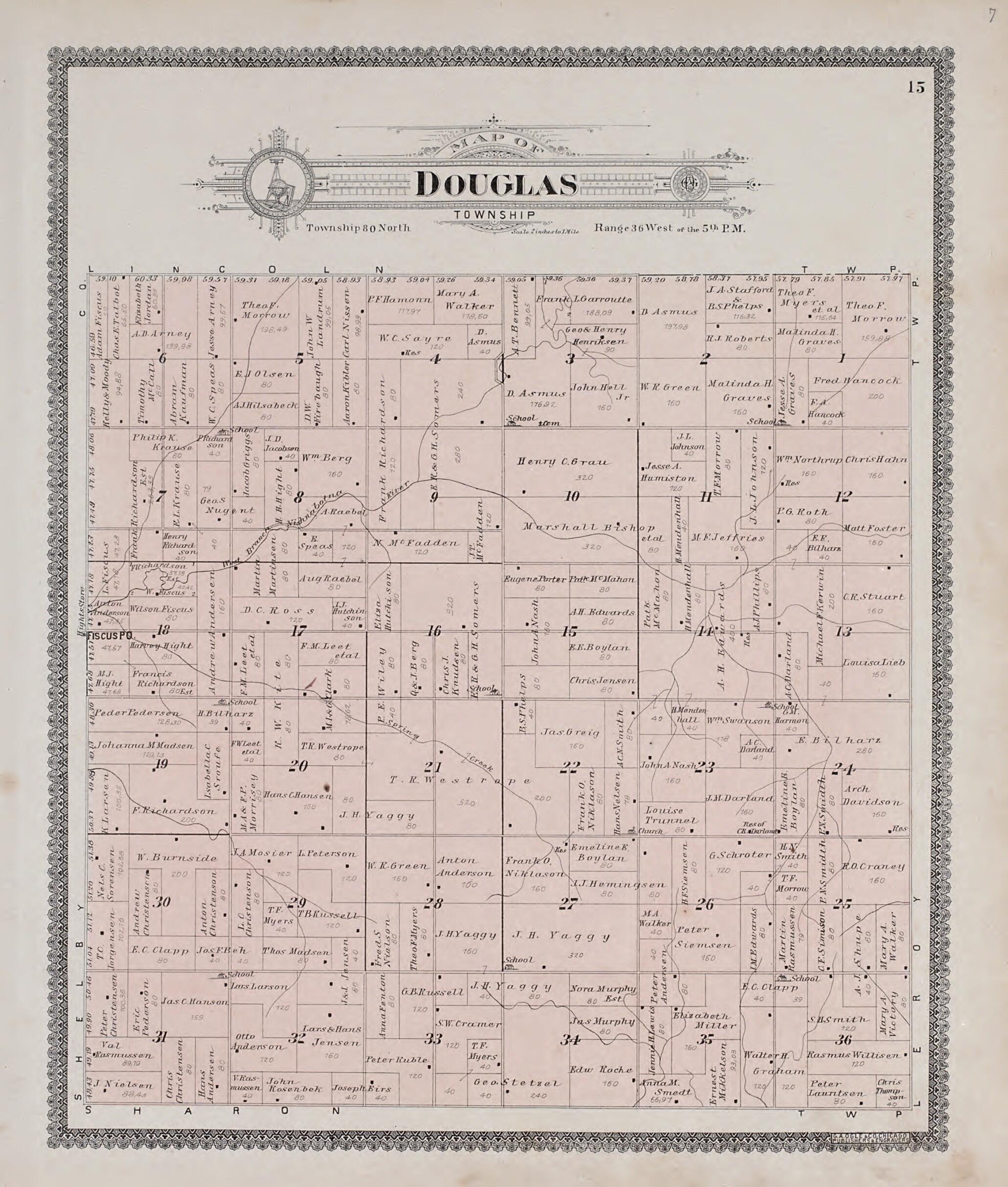 This old map of Douglas Township from Standard Atlas of Audubon County, Iowa from 1900 was created by Geo. A. Ogle & Co in 1900