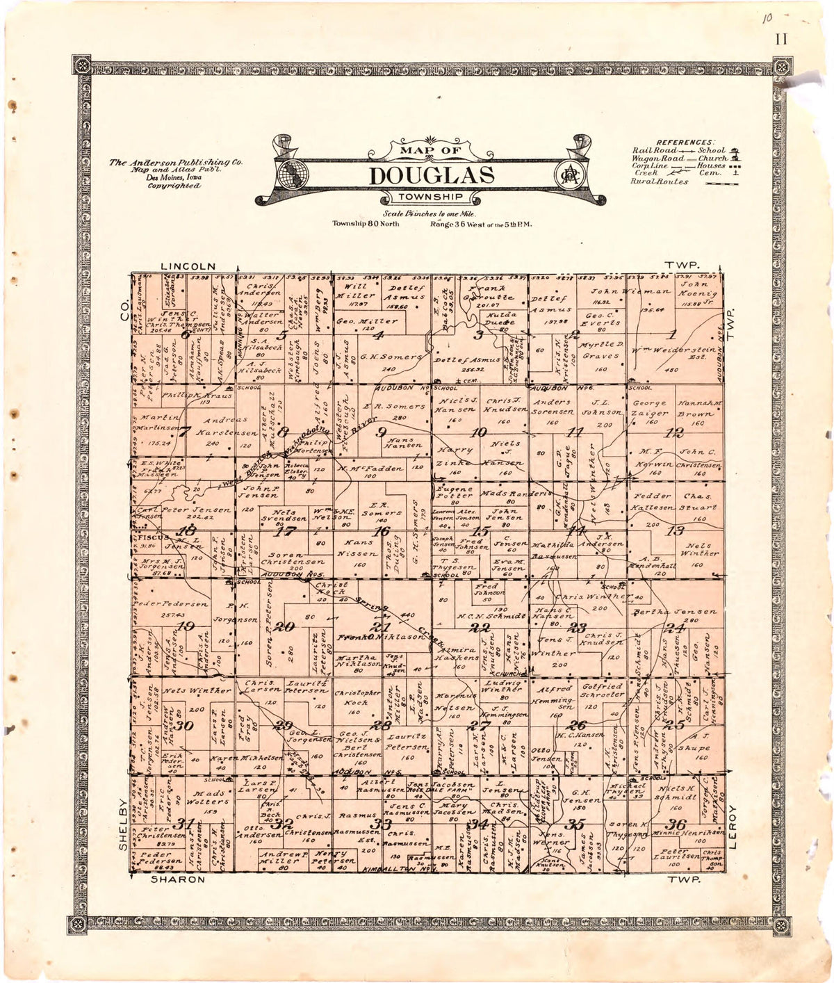 Map of Douglas Township from Atlas of Audubon County, Iowa 1921 by Relic Map Company