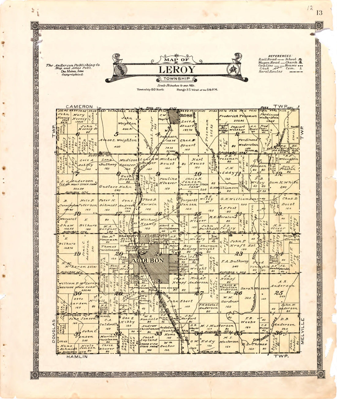 This old map of Map of Leroy Township from Atlas of Audubon County, Iowa from 1921 was created by Anderson Publishing Company in 1921