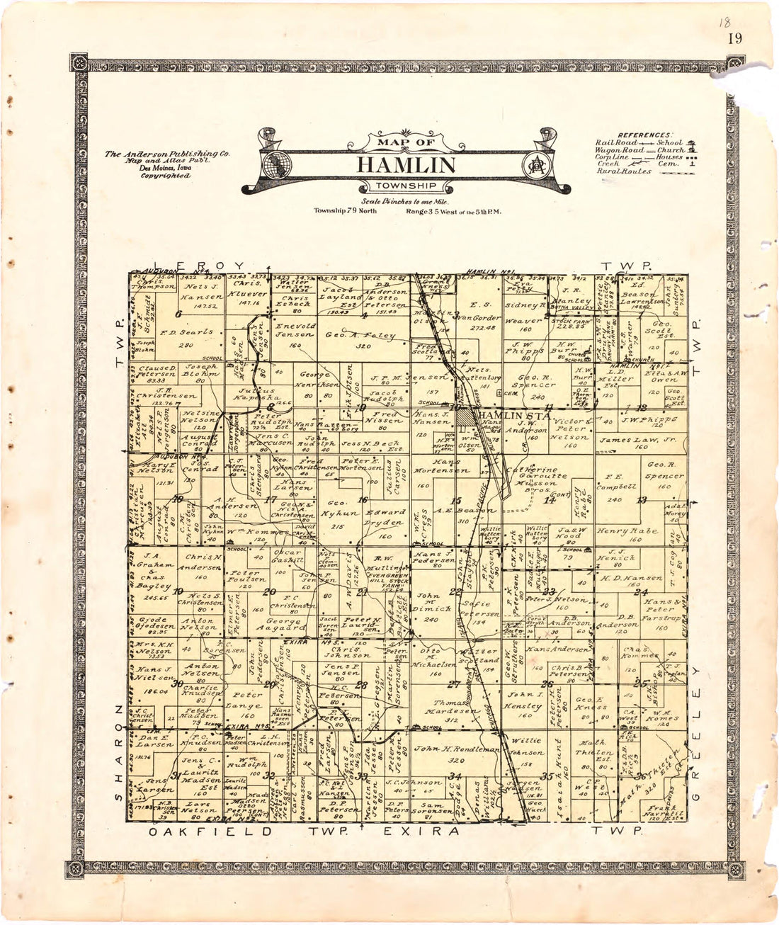 This old map of Map of Hamlin Township from Atlas of Audubon County, Iowa from 1921 was created by Anderson Publishing Company in 1921