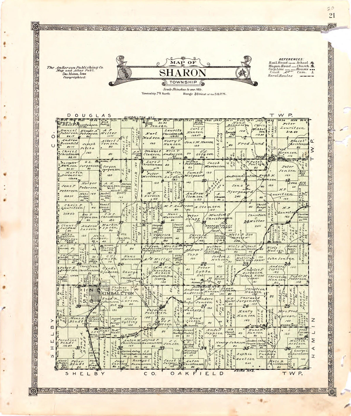 Map of Sharon Township from Atlas of Audubon County, Iowa 1921 by Relic Map Company